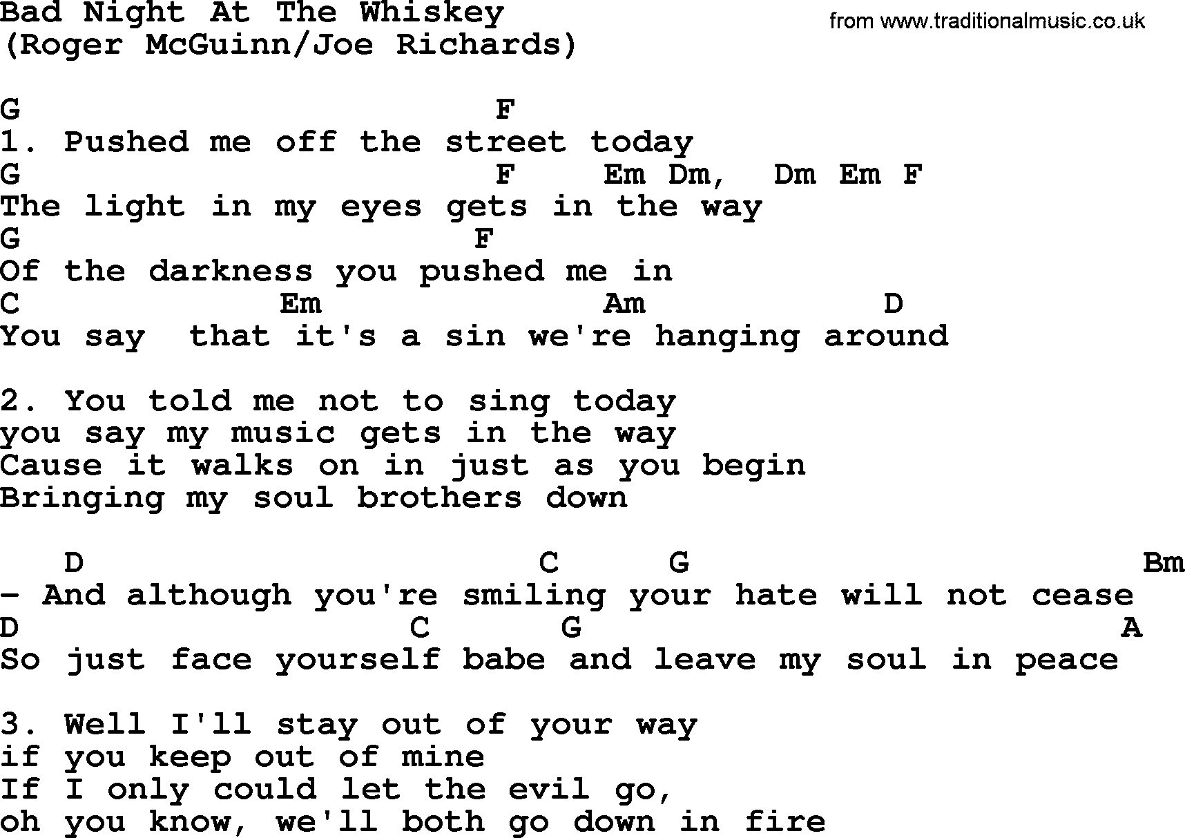 The Byrds song Bad Night At The Whiskey, lyrics and chords