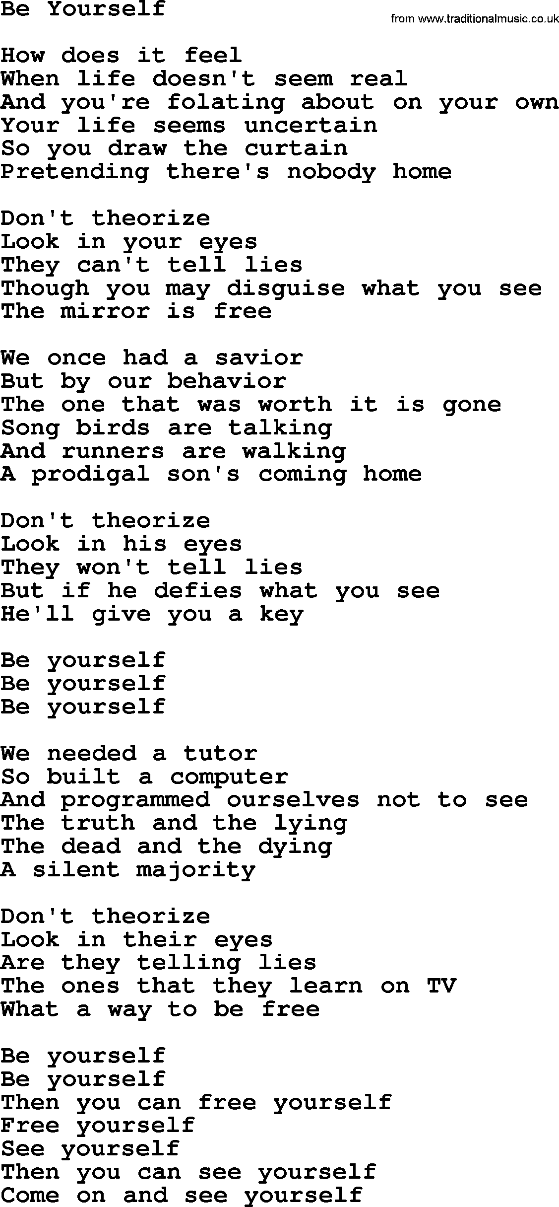 The Byrds song Be Yourself, lyrics
