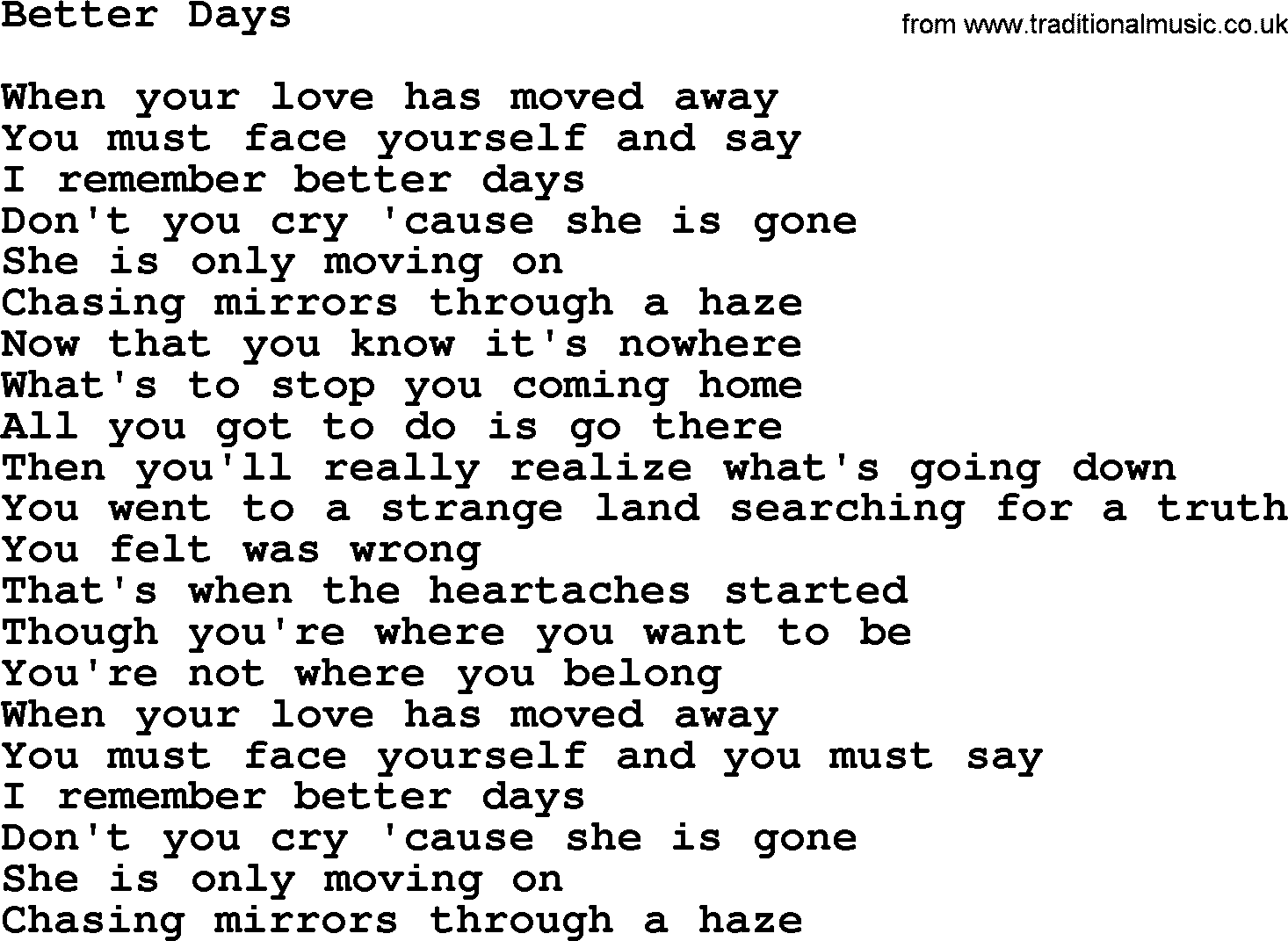 The Byrds song Better Days, lyrics