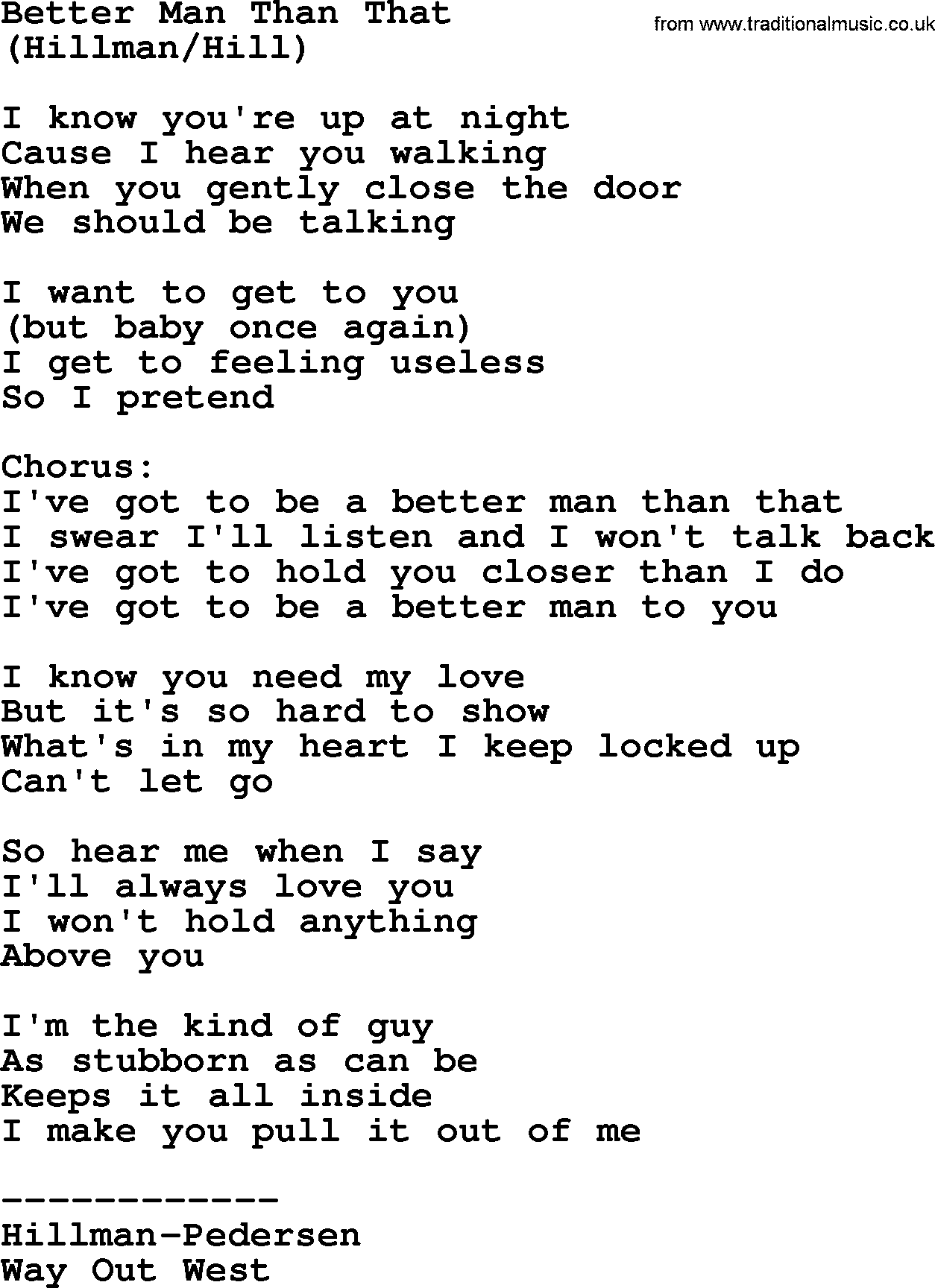 The Byrds song Better Man Than That, lyrics