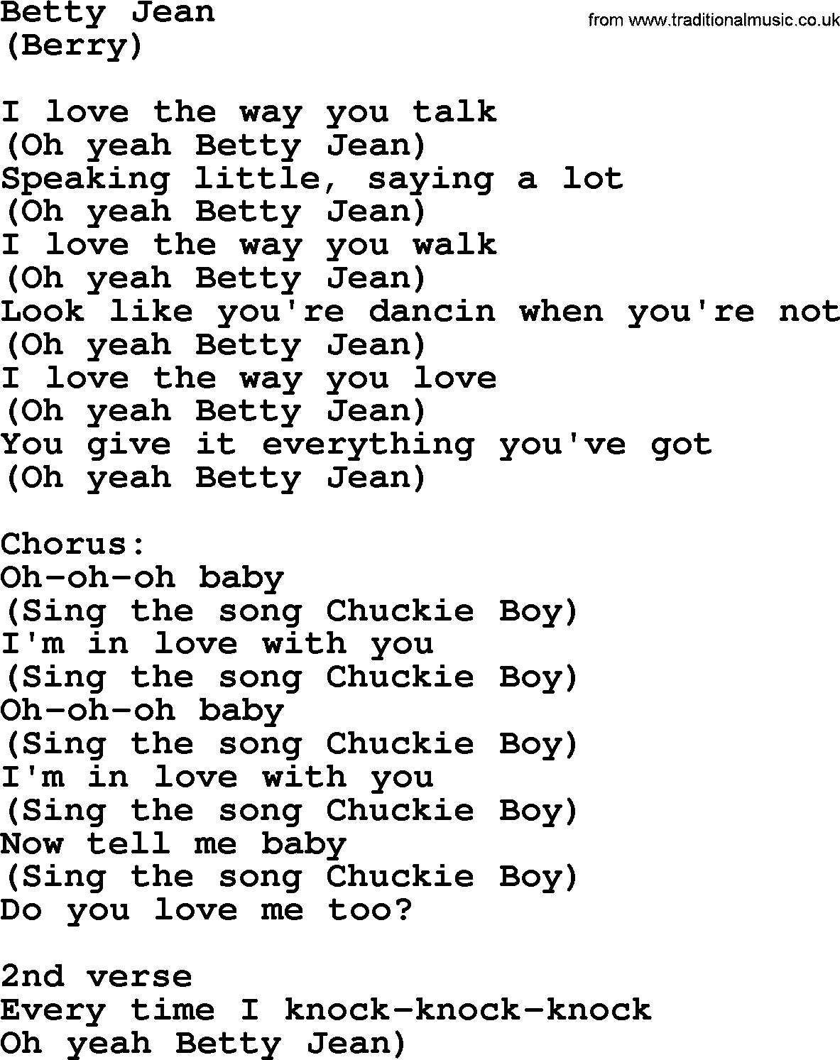 The Byrds song Betty Jean, lyrics