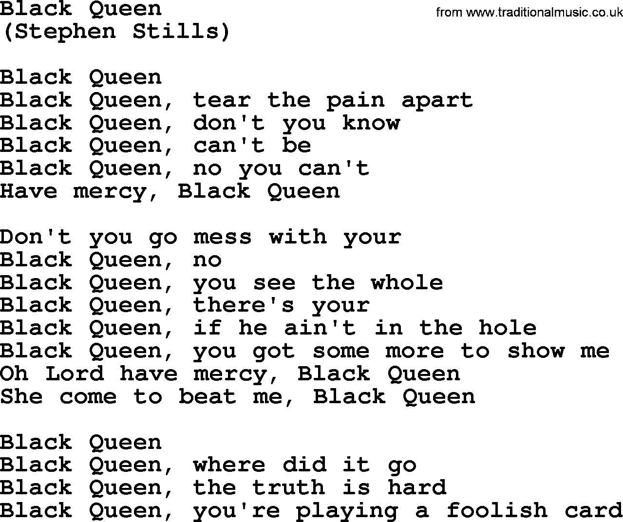 The Byrds song Black Queen, lyrics