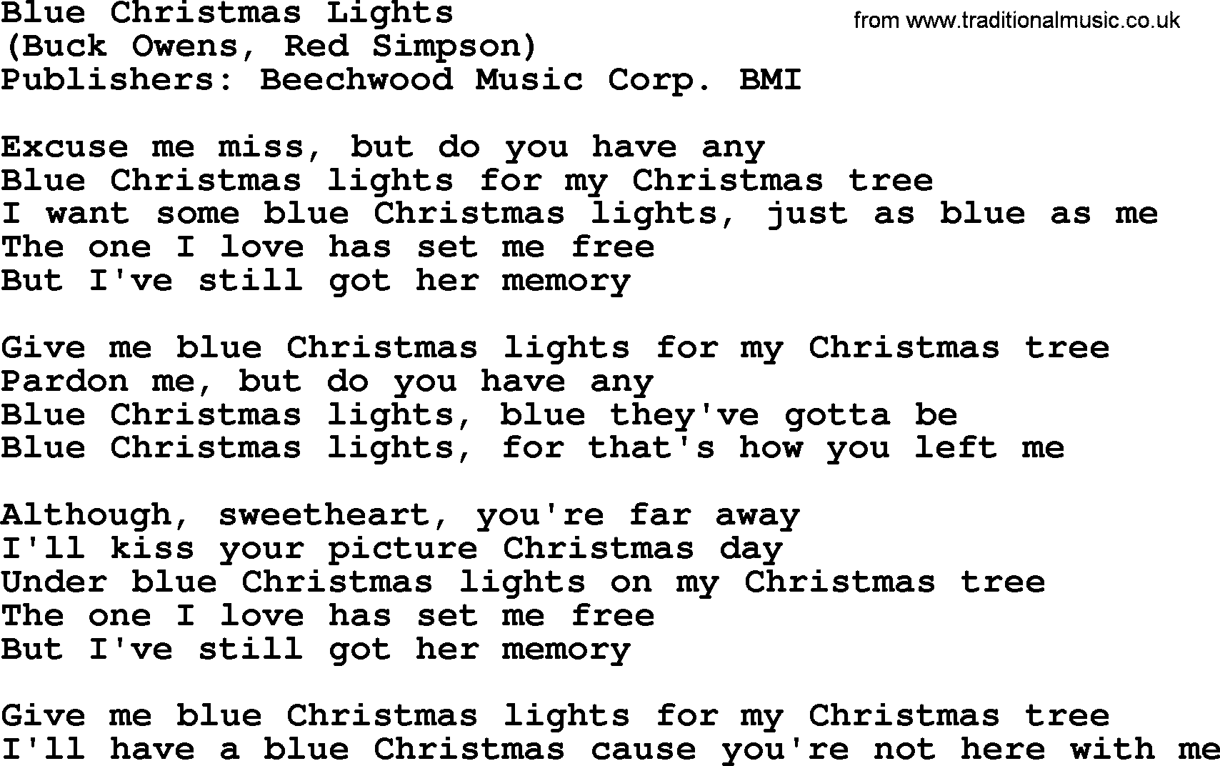 The Byrds song Blue Christmas Lights, lyrics