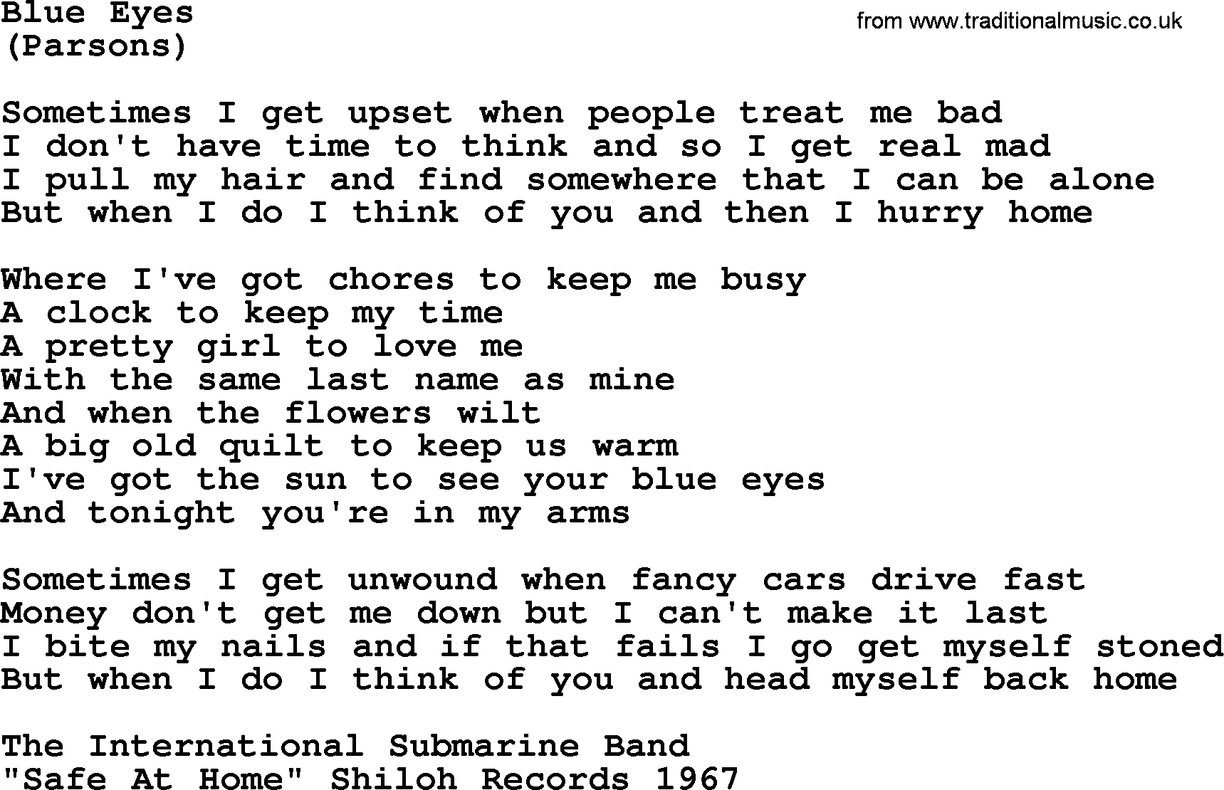 The Byrds song Blue Eyes, lyrics
