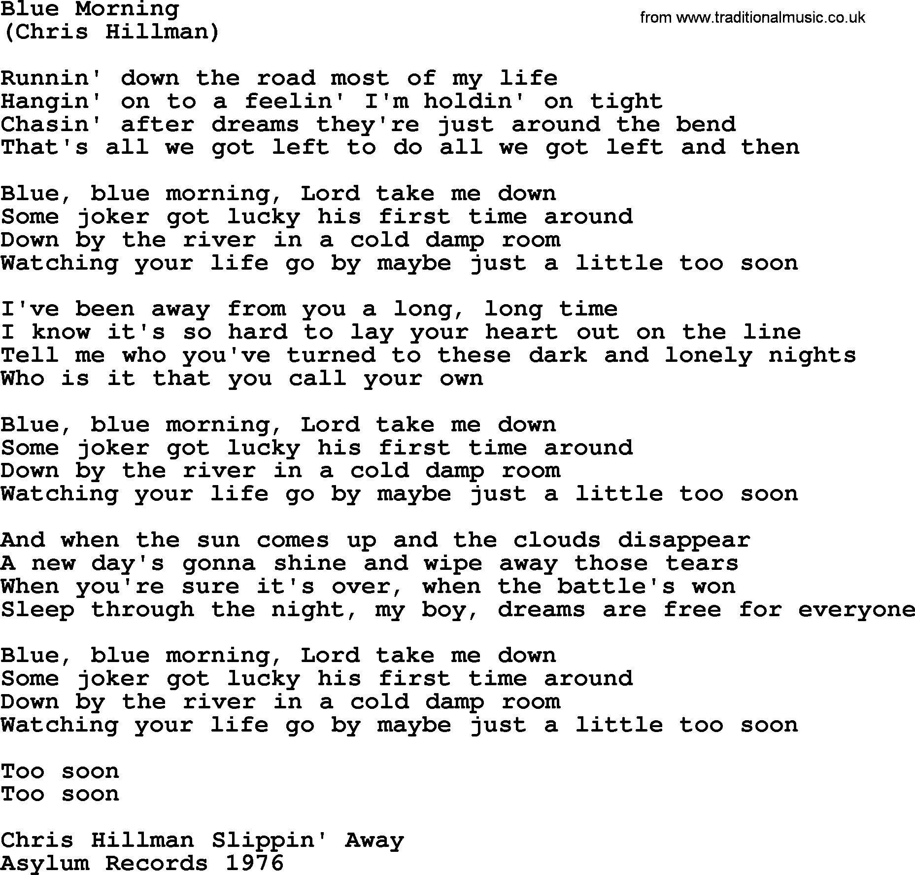 The Byrds song Blue Morning, lyrics