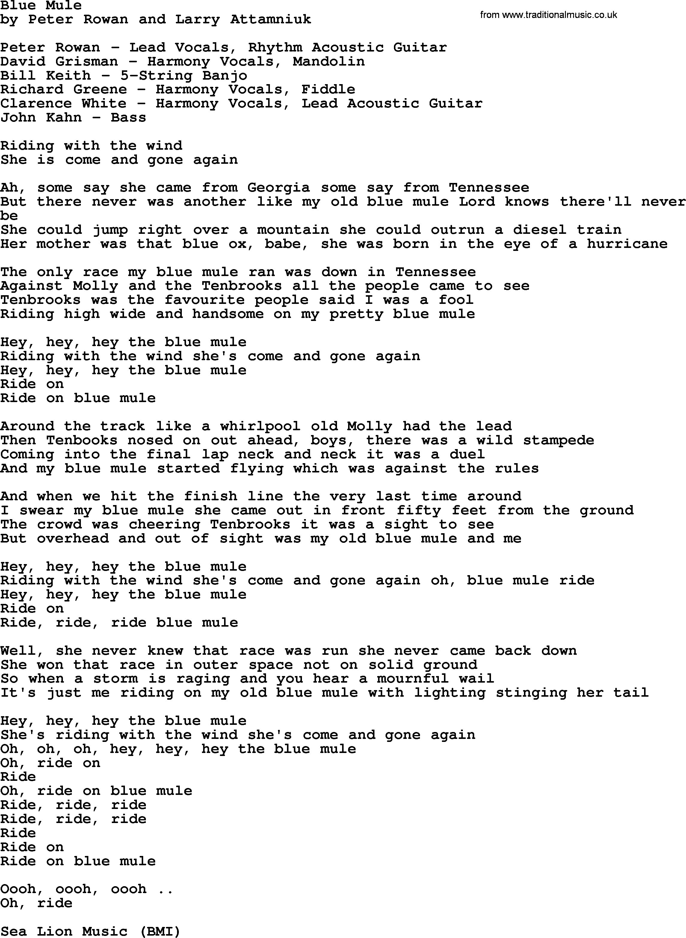 The Byrds song Blue Mule, lyrics