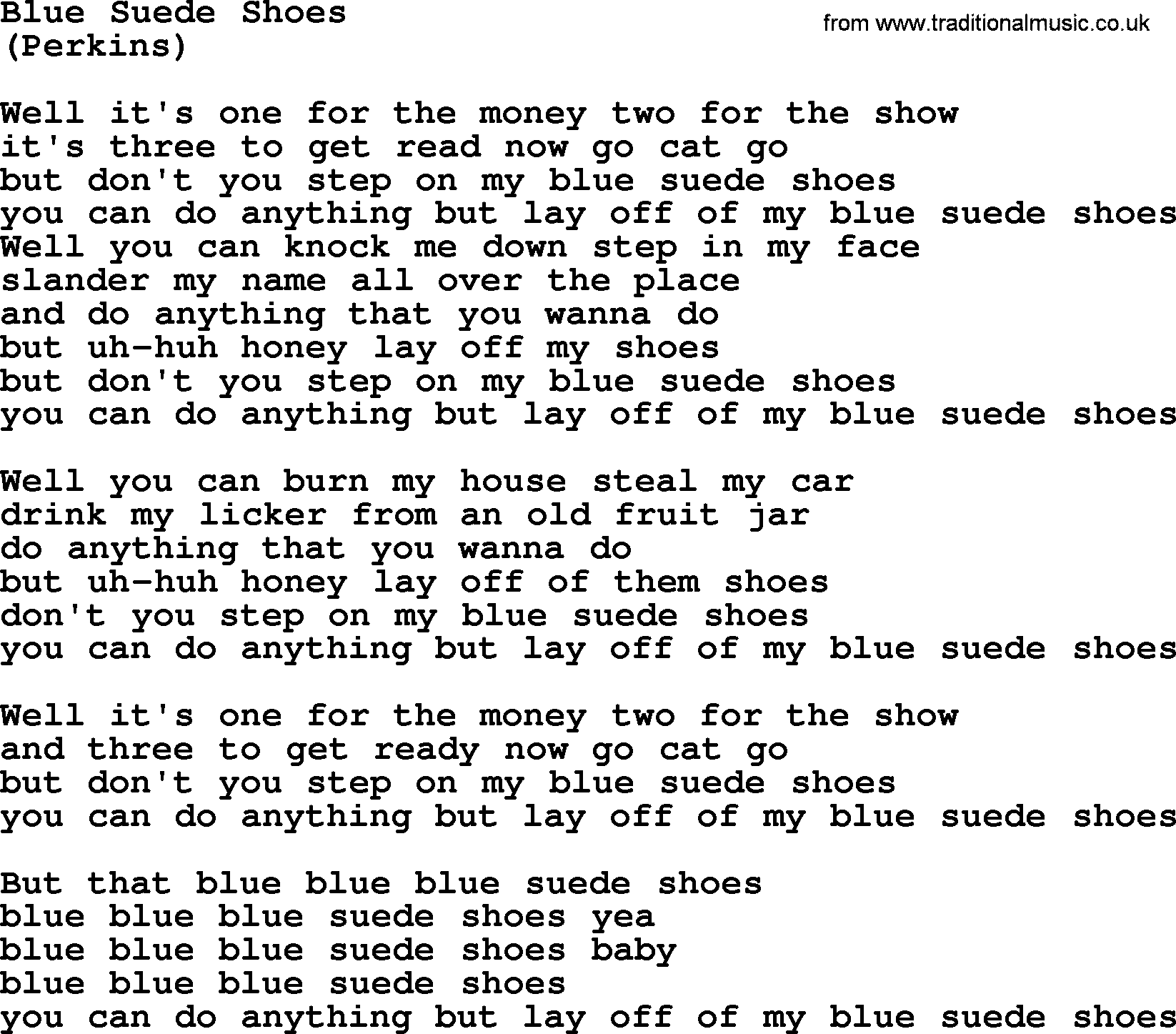 The Byrds song Blue Suede Shoes, lyrics