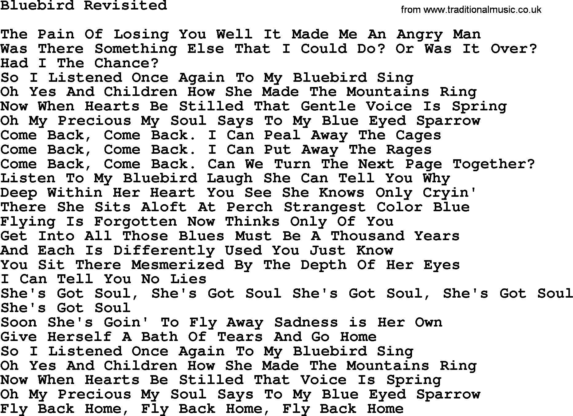 The Byrds song Bluebird Revisited, lyrics