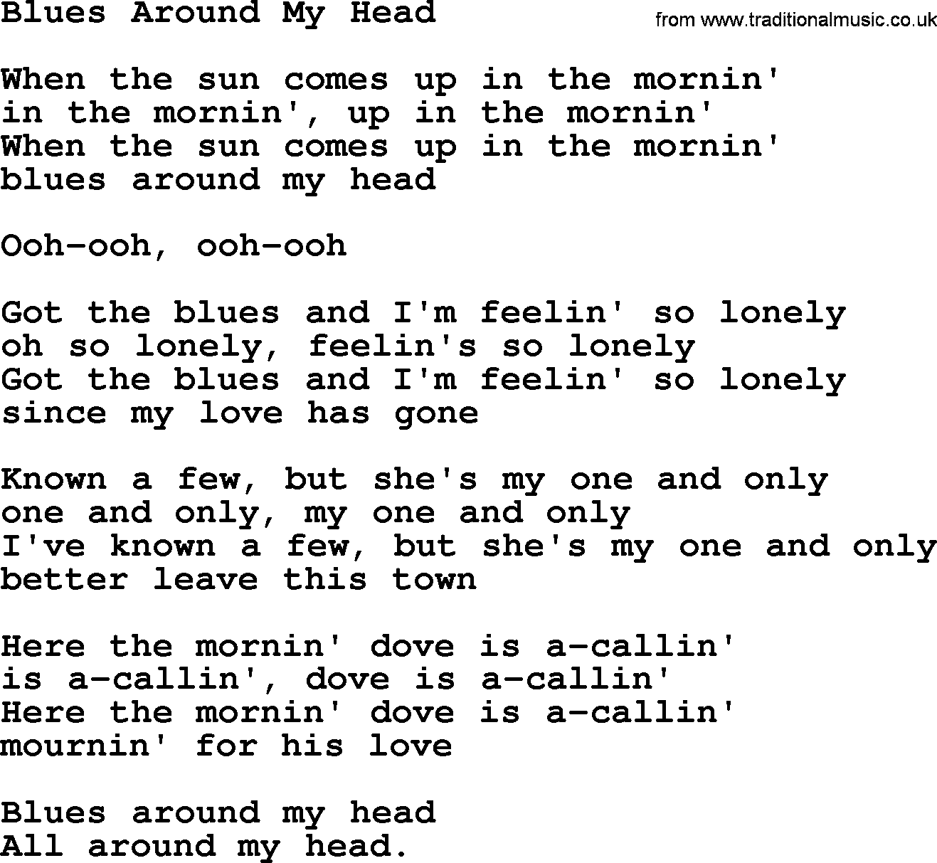The Byrds song Blues Around My Head, lyrics
