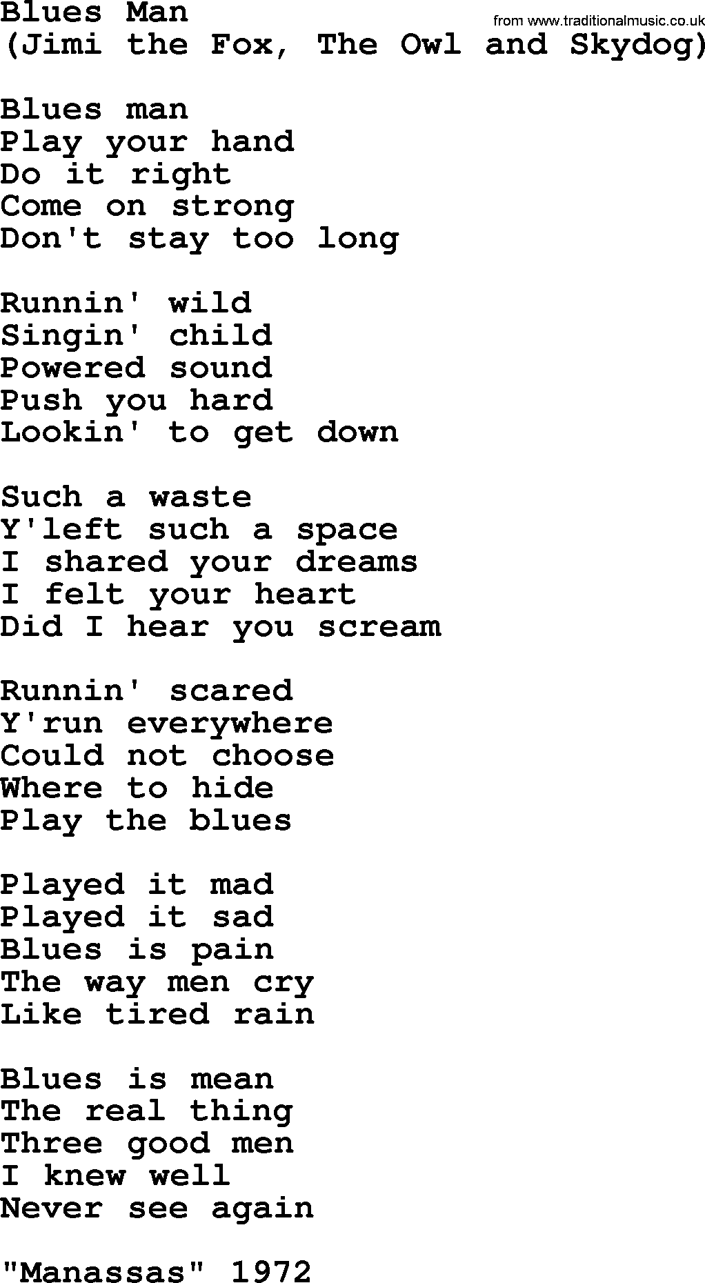 The Byrds song Blues Man, lyrics