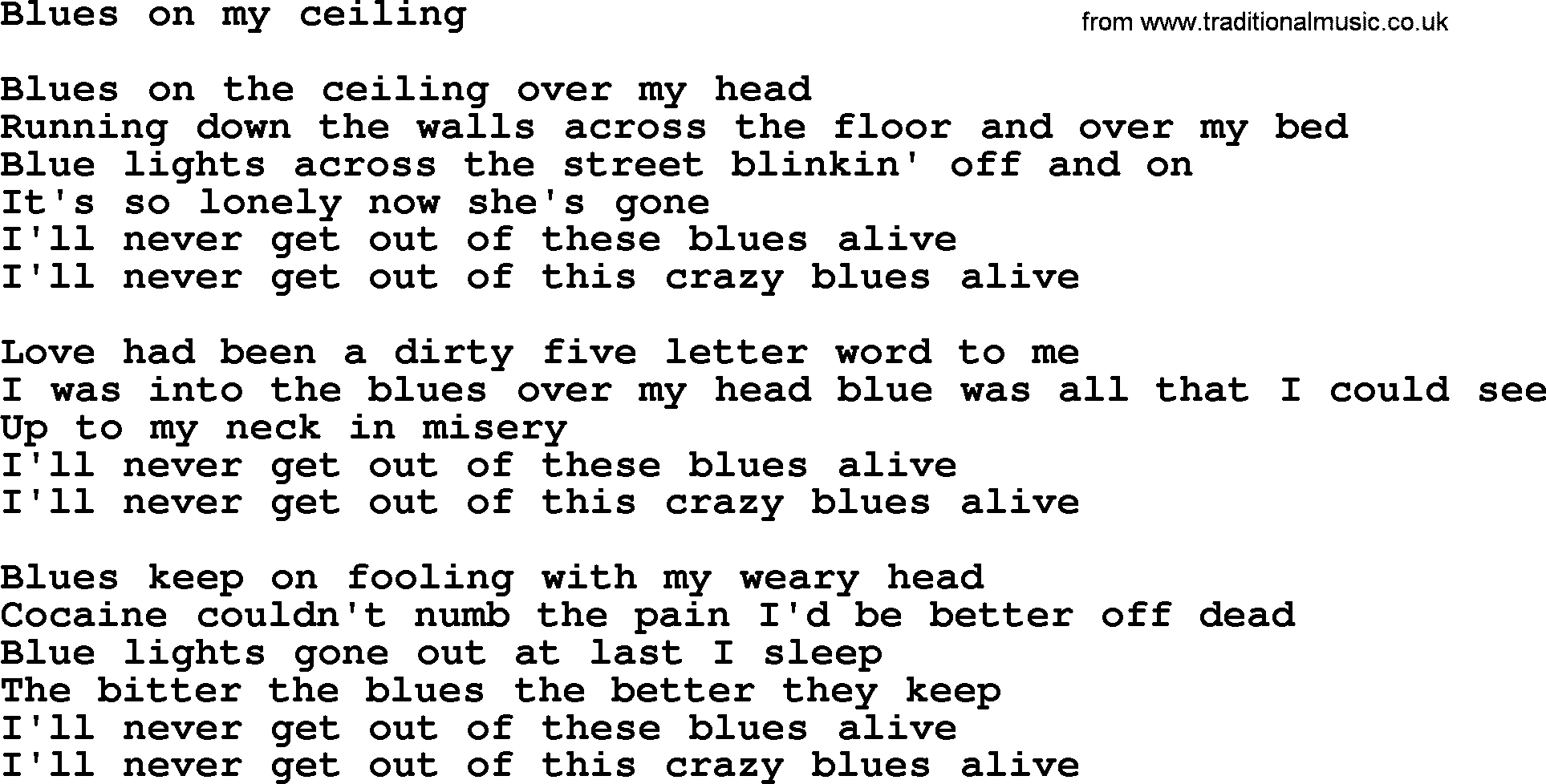 The Byrds song Blues On My Ceiling, lyrics