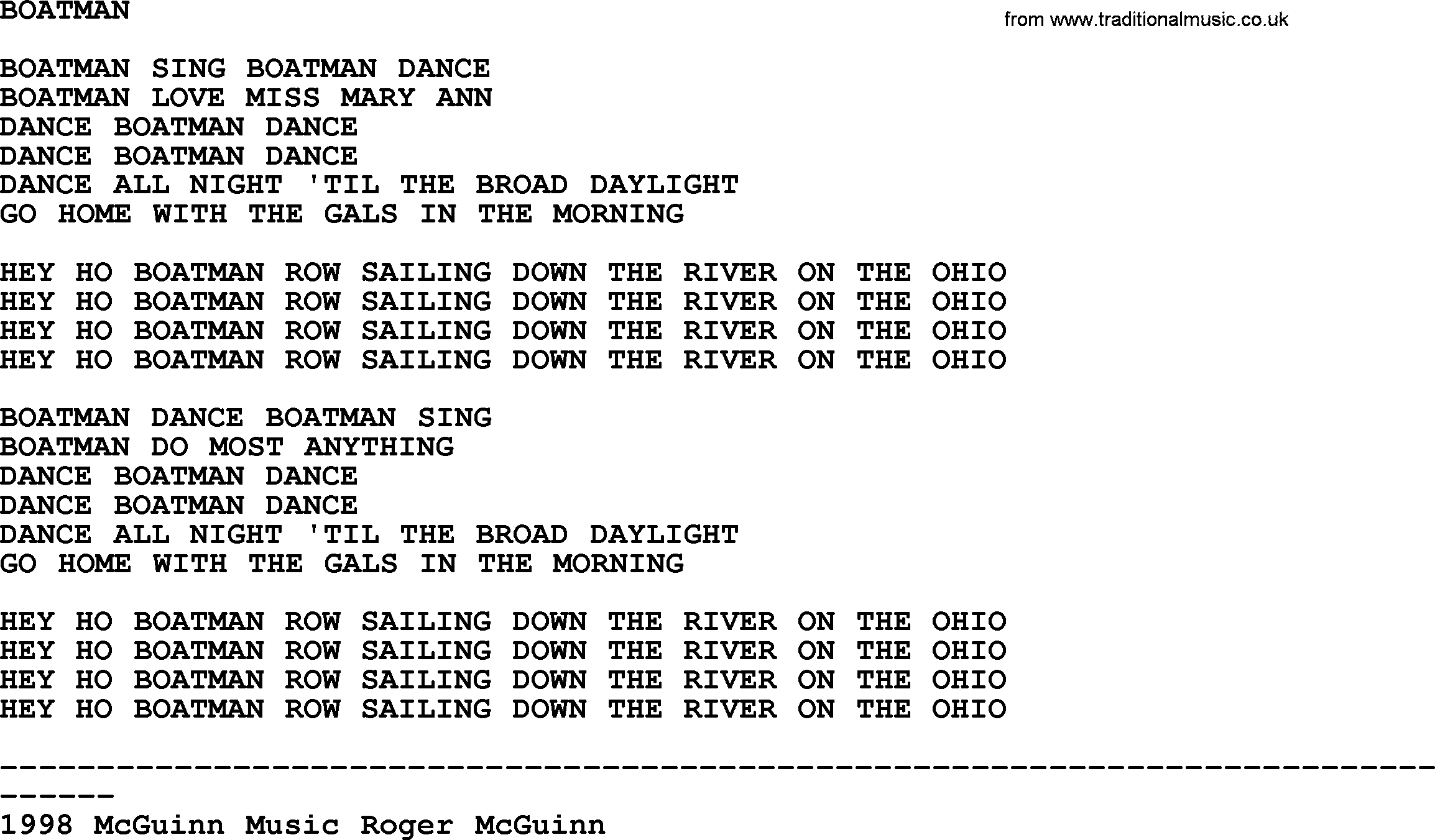 The Byrds song Boatman, lyrics