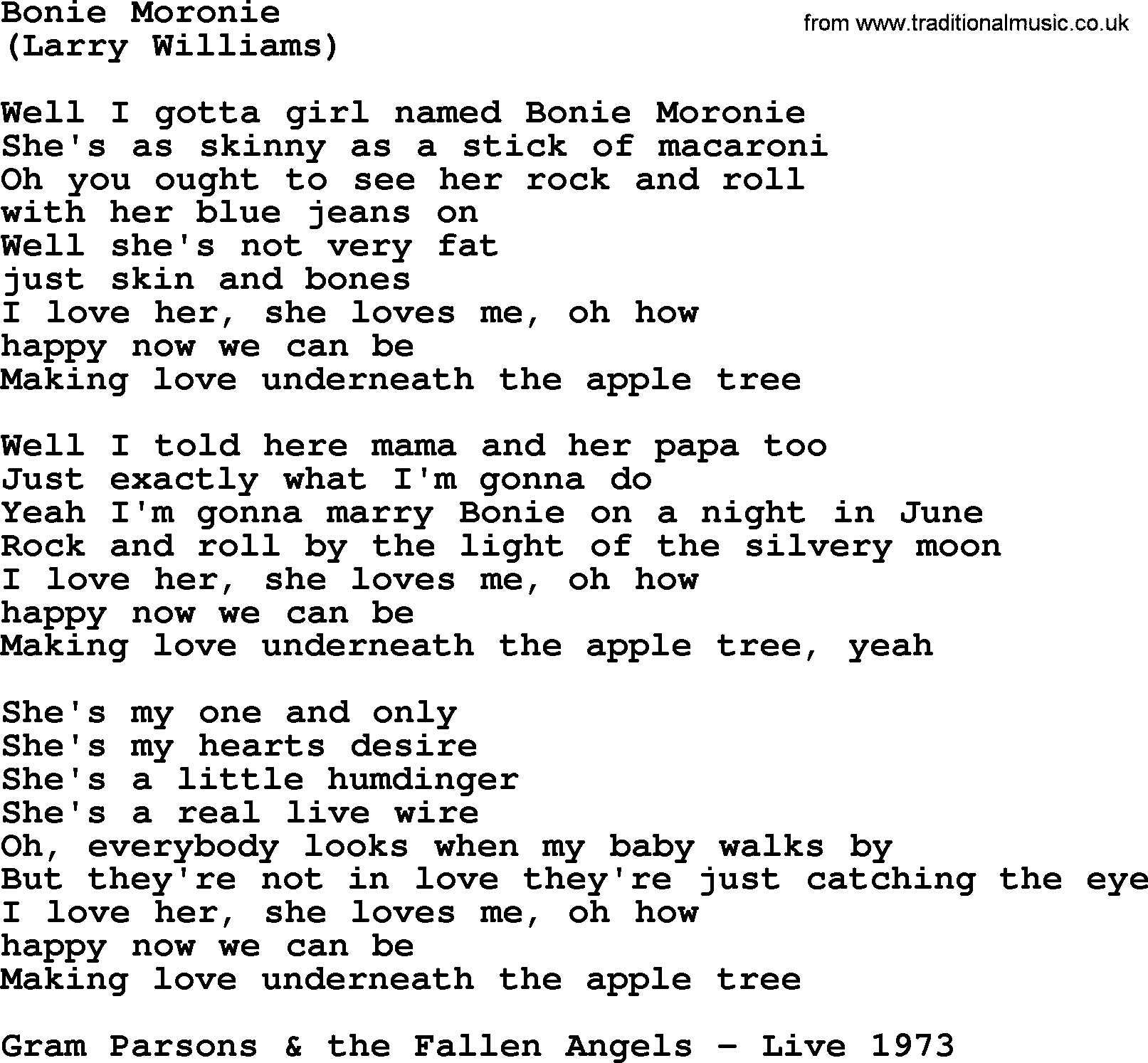 The Byrds song Bonie Moronie, lyrics