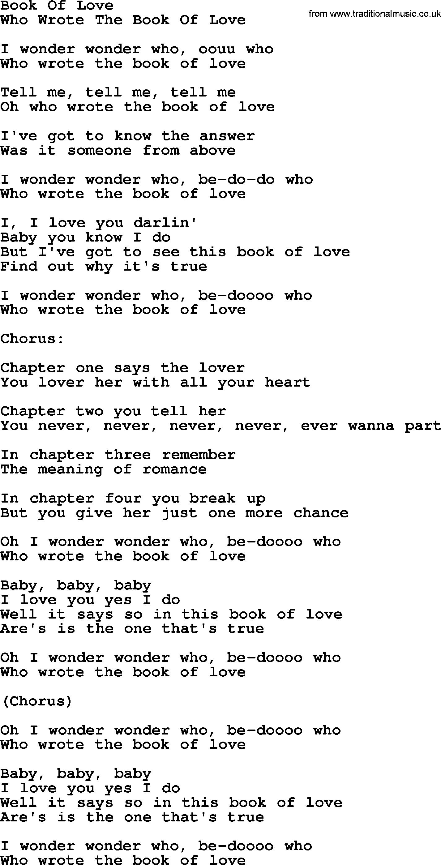 The Byrds song Book Of Love, lyrics