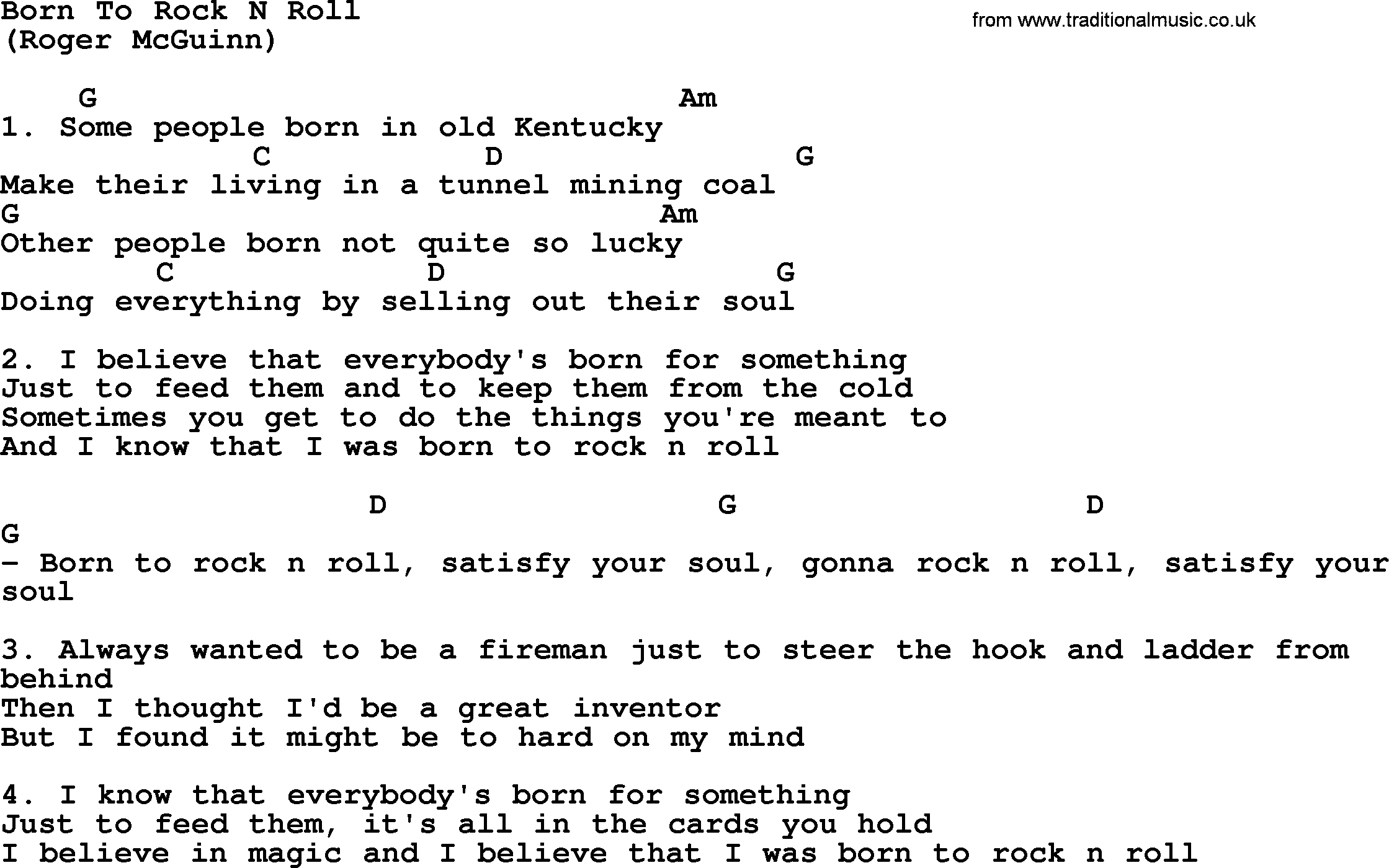 The Byrds song Born To Rock N Roll, lyrics and chords