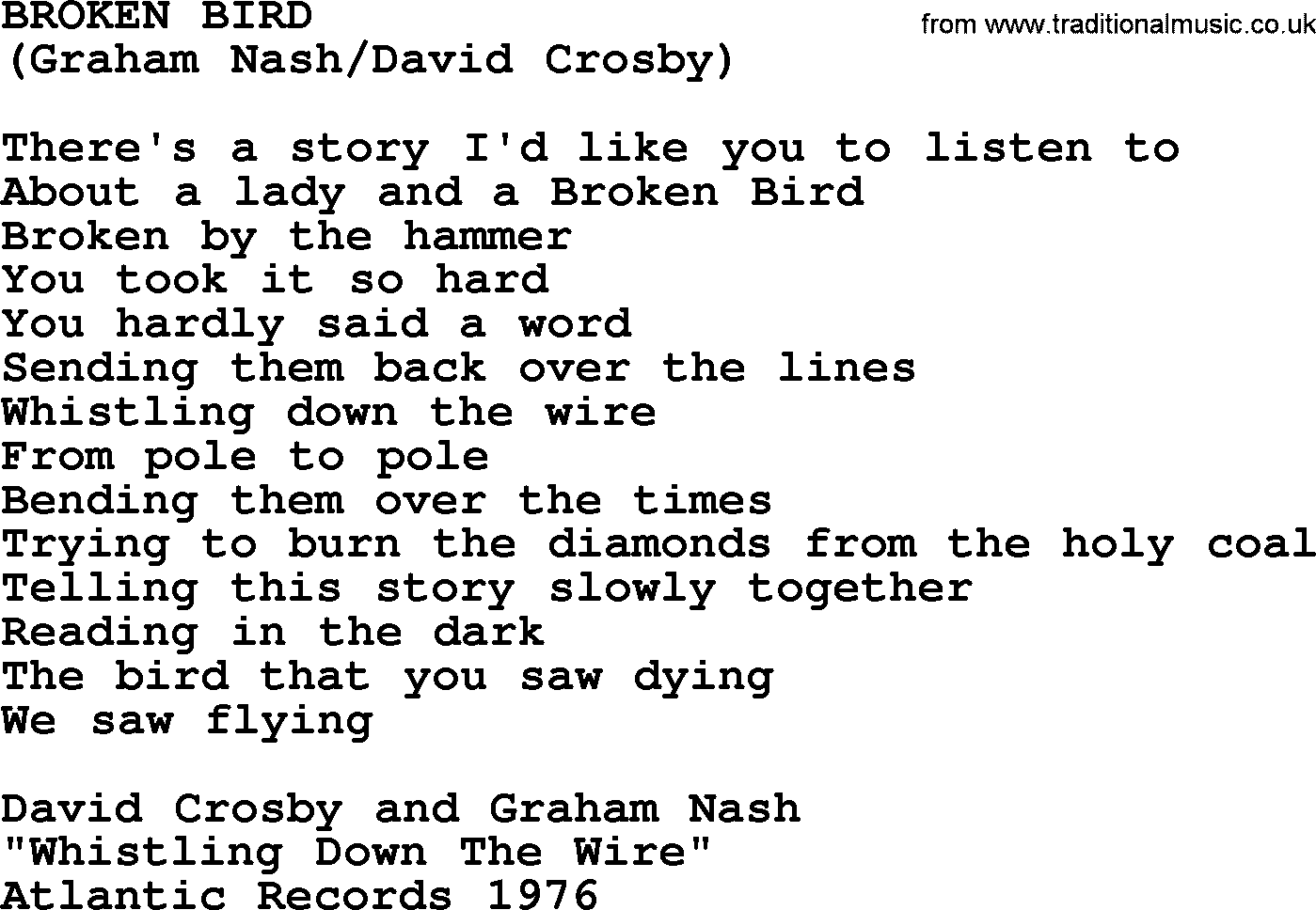 The Byrds song Broken Bird, lyrics