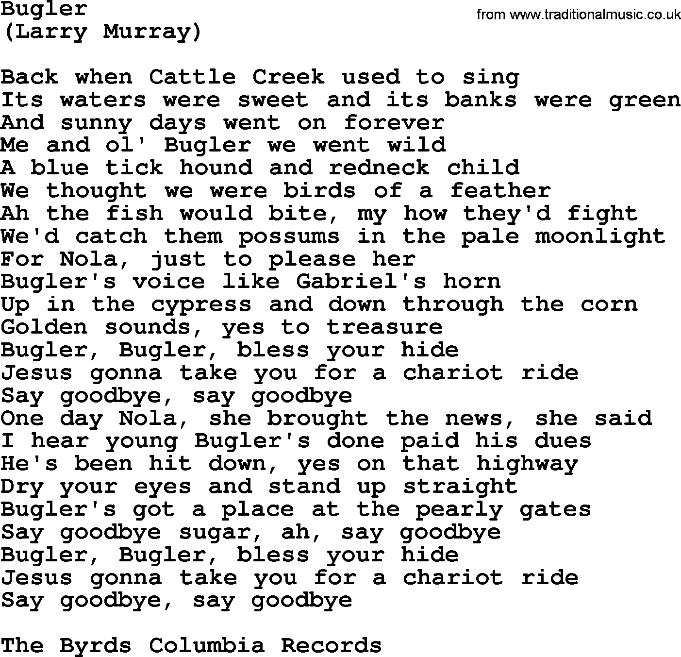 The Byrds song Bugler, lyrics