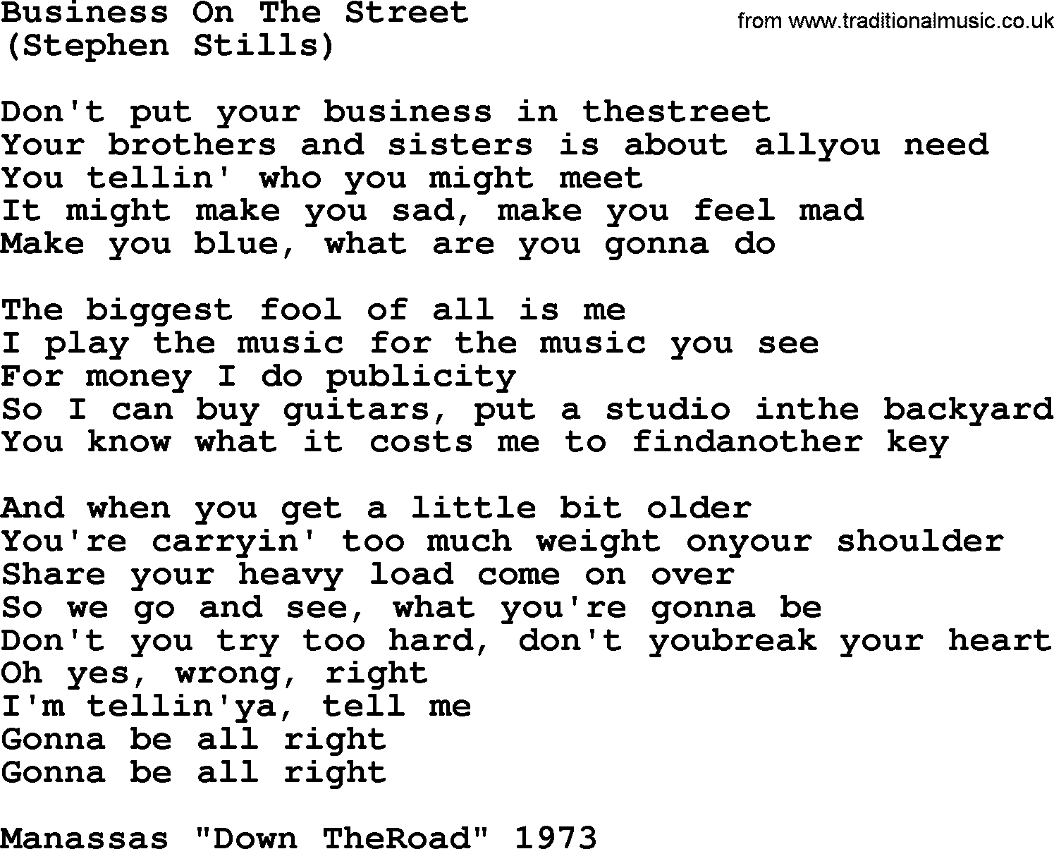 The Byrds song Business On The Street, lyrics