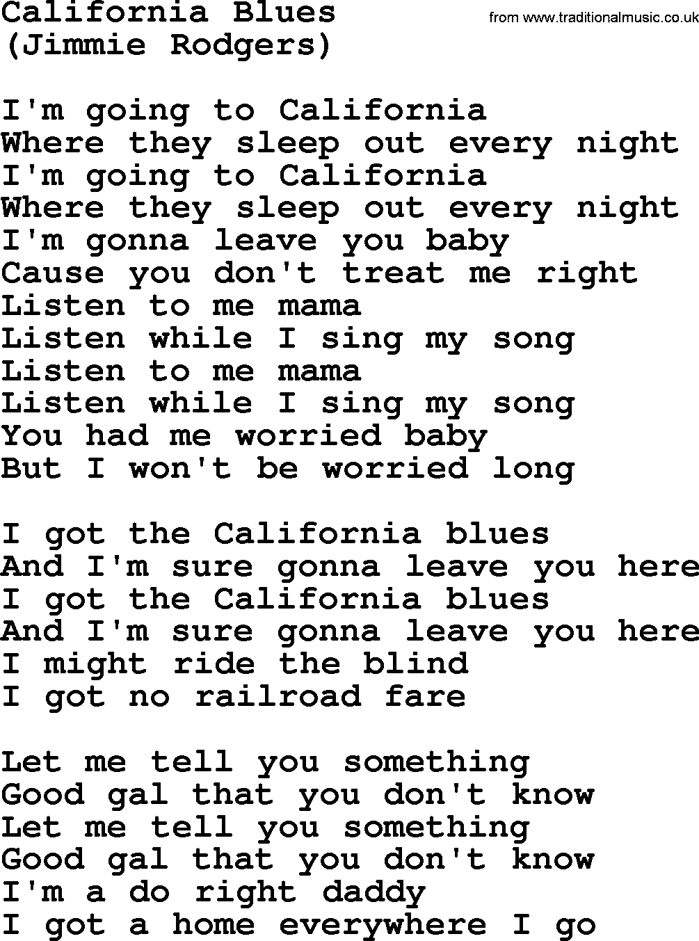 The Byrds song California Blues, lyrics