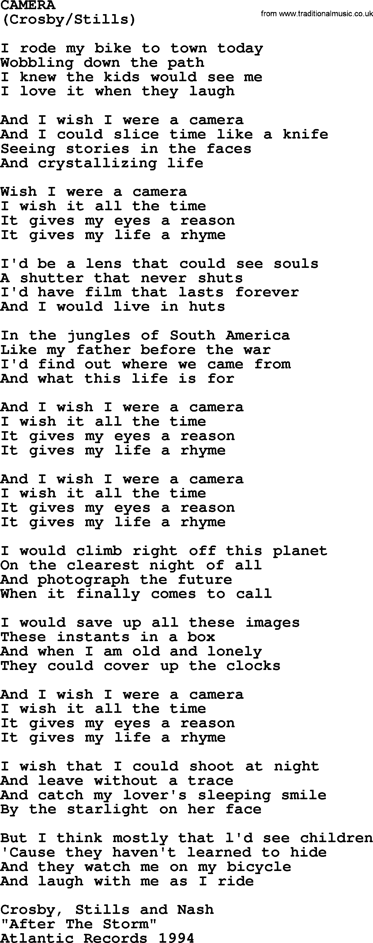 The Byrds song Camera, lyrics