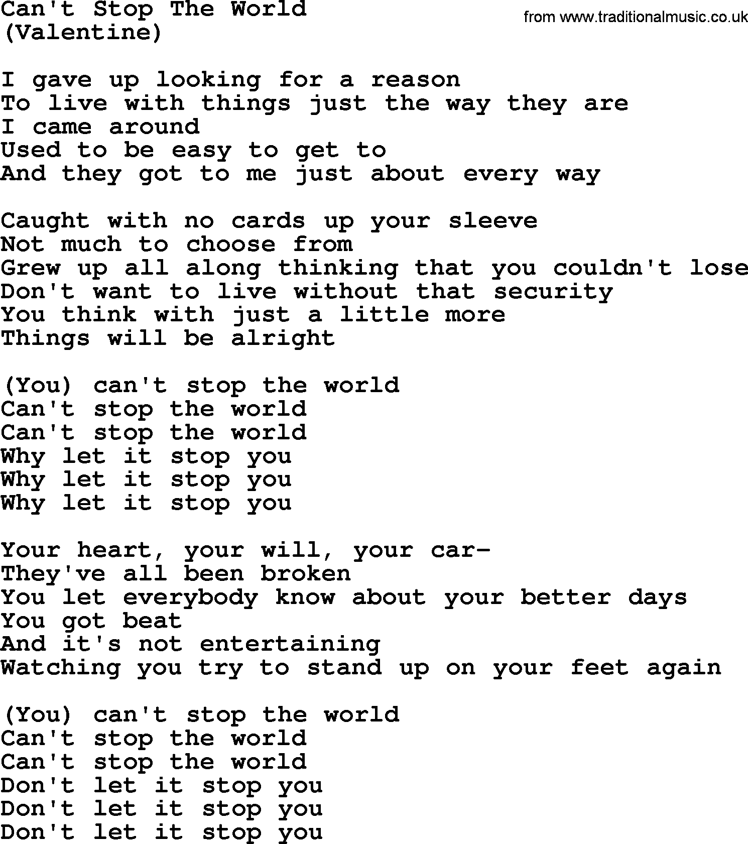 The Byrds song Can't Stop The World, lyrics