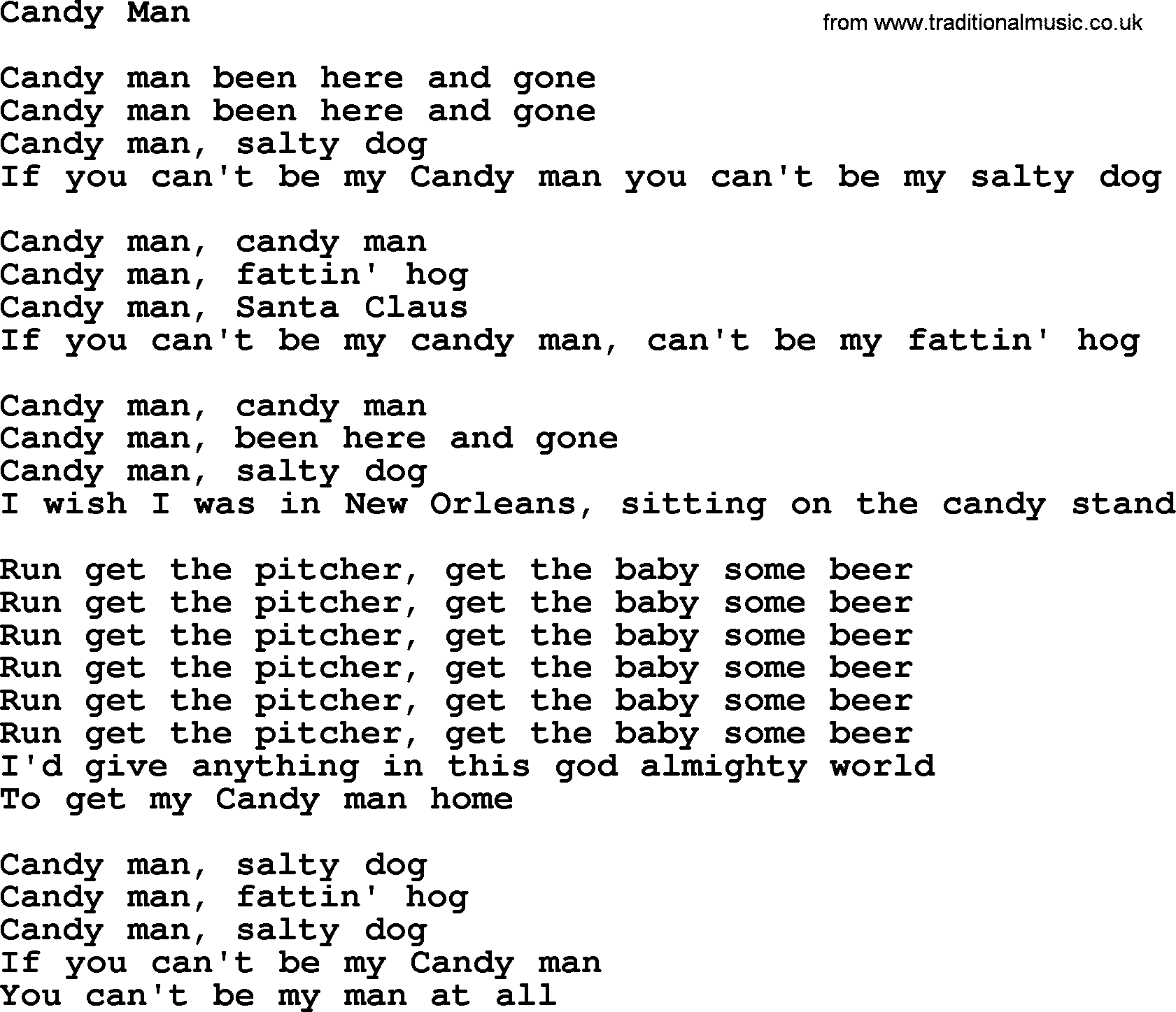 The Byrds song Candy Man, lyrics