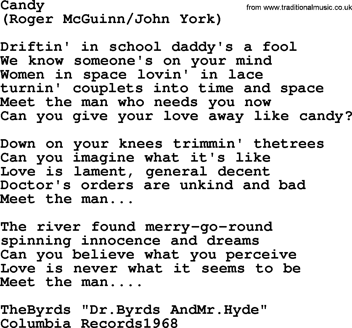 The Byrds song Candy, lyrics