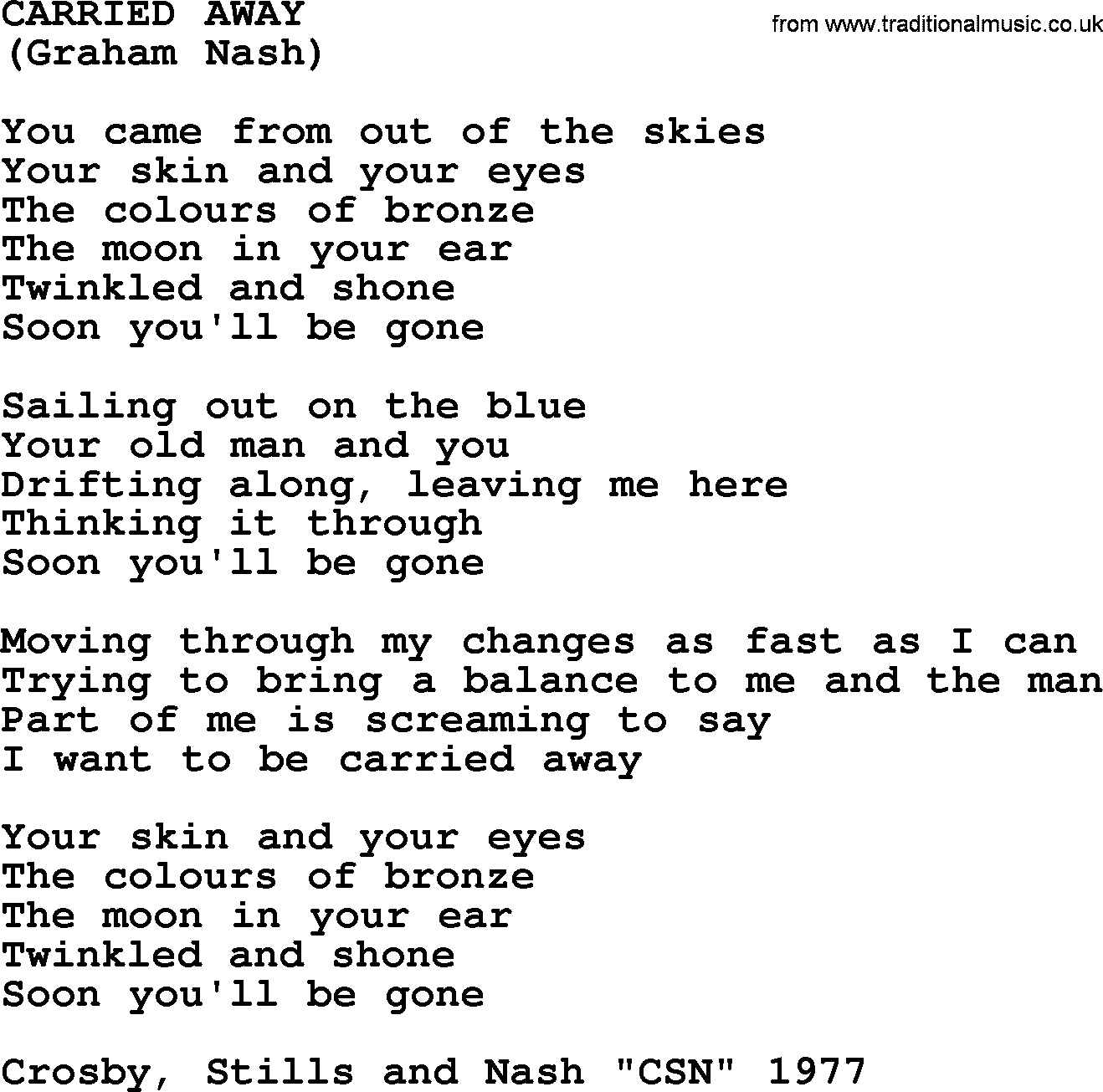The Byrds song Carried Away, lyrics