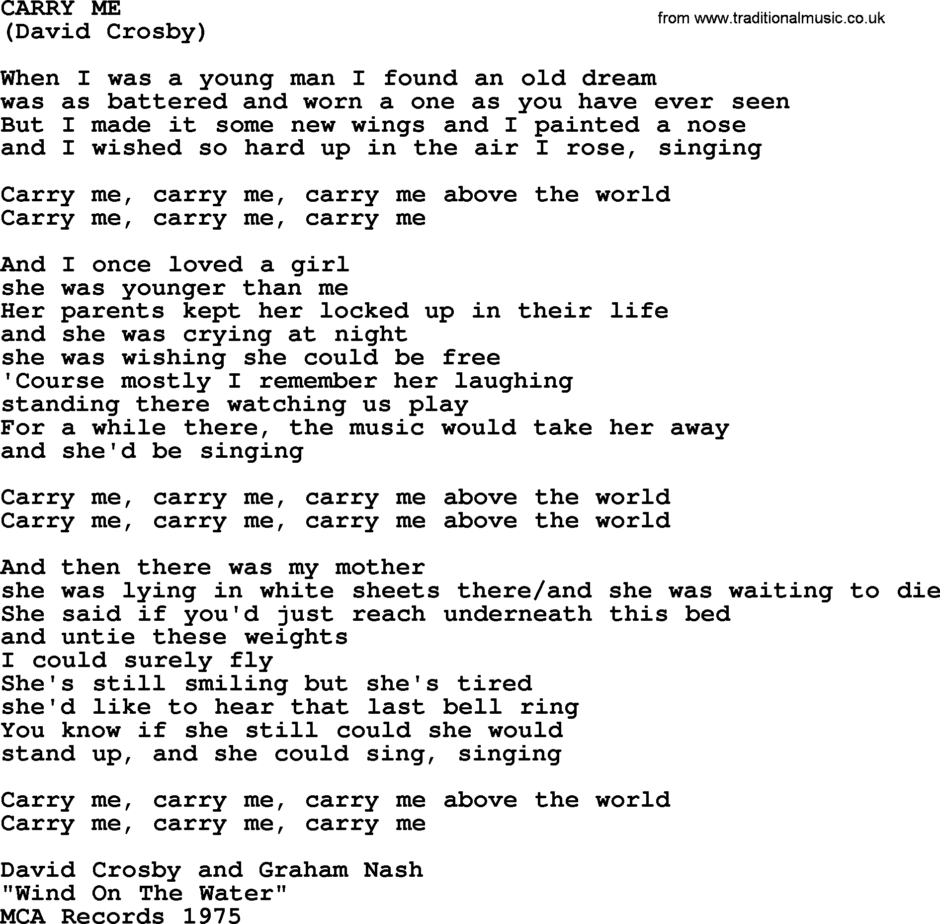 The Byrds song Carry Me, lyrics