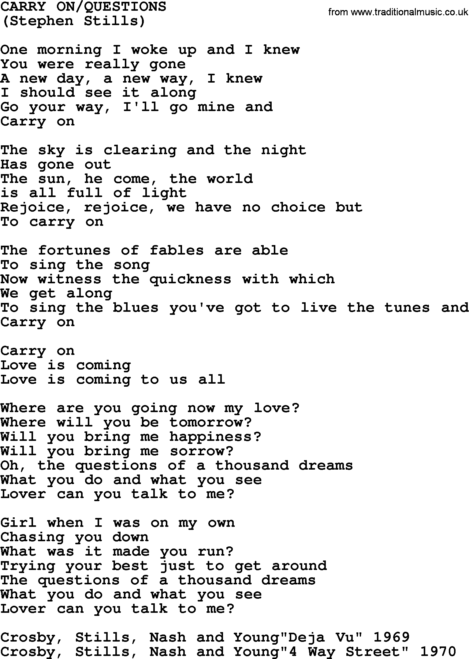 The Byrds song Carry On Questions, lyrics