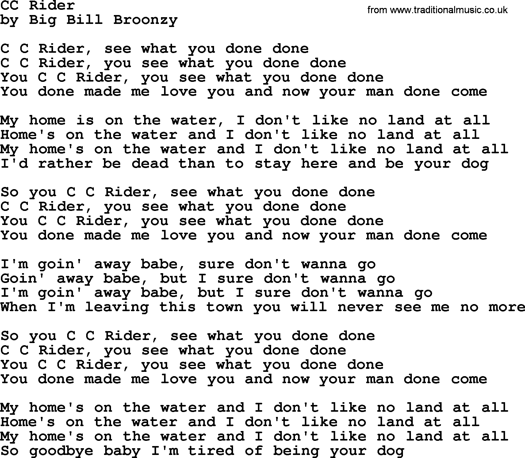 The Byrds song Cc Rider, lyrics