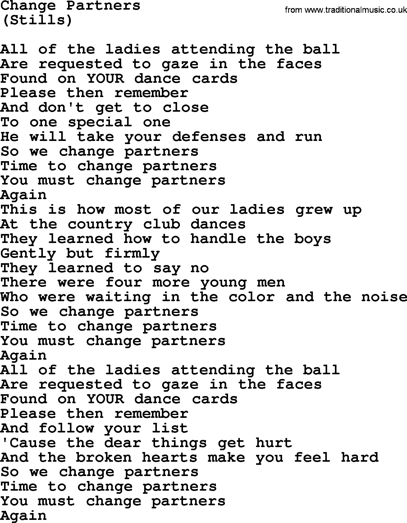 The Byrds song Change Partners, lyrics