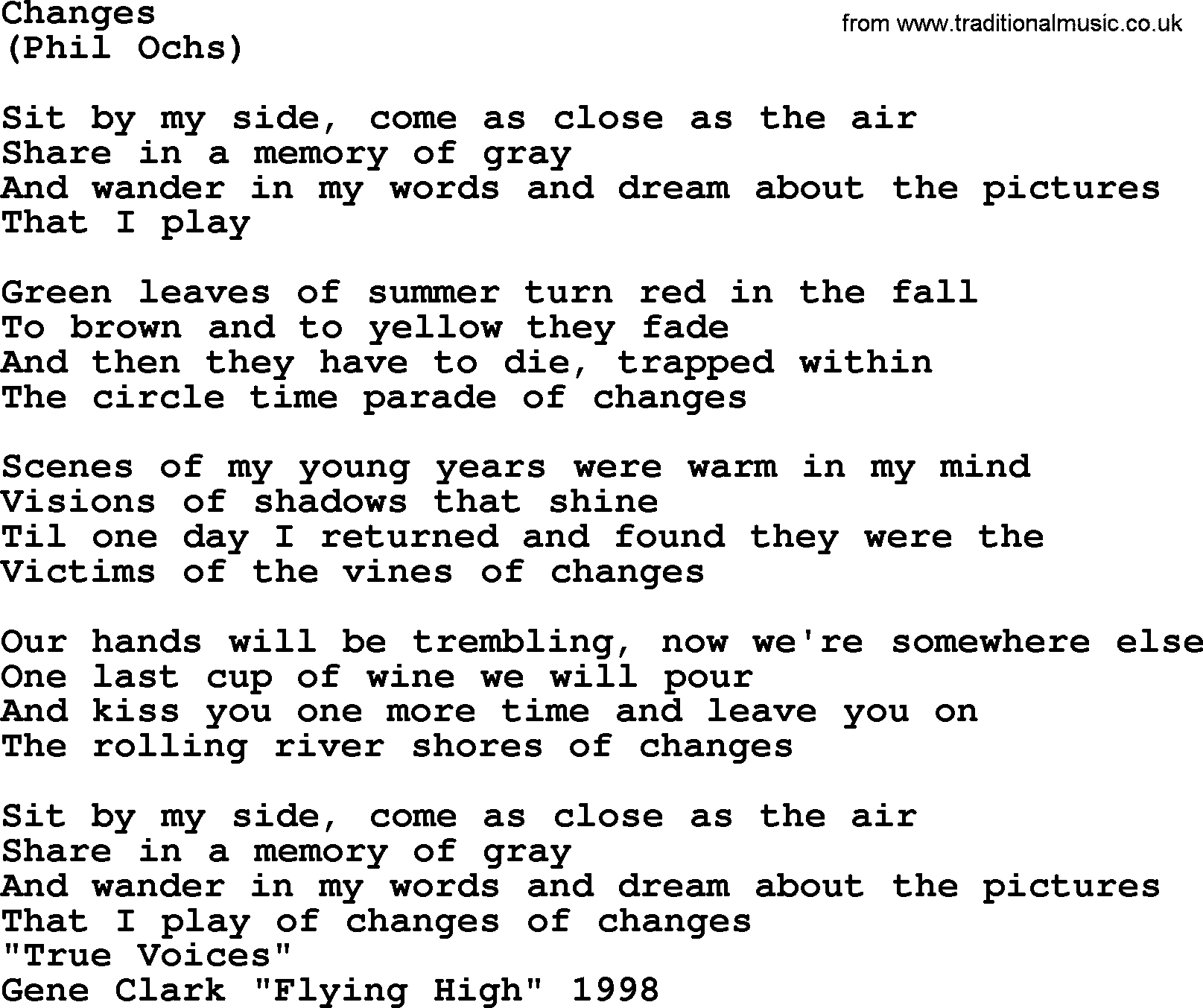 The Byrds song Changes, lyrics