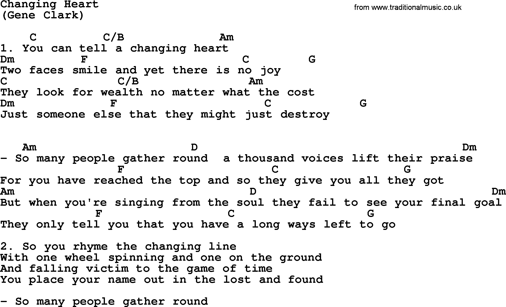 The Byrds song Changing Heart, lyrics and chords
