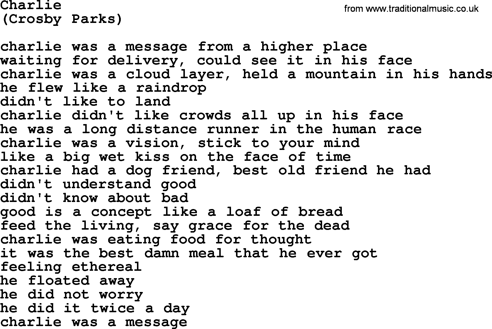 The Byrds song Charlie, lyrics
