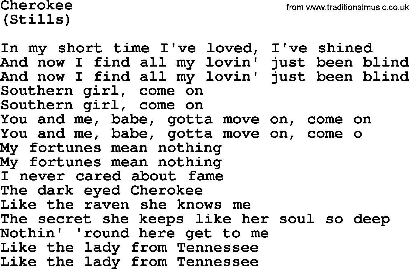 The Byrds song Cherokee, lyrics