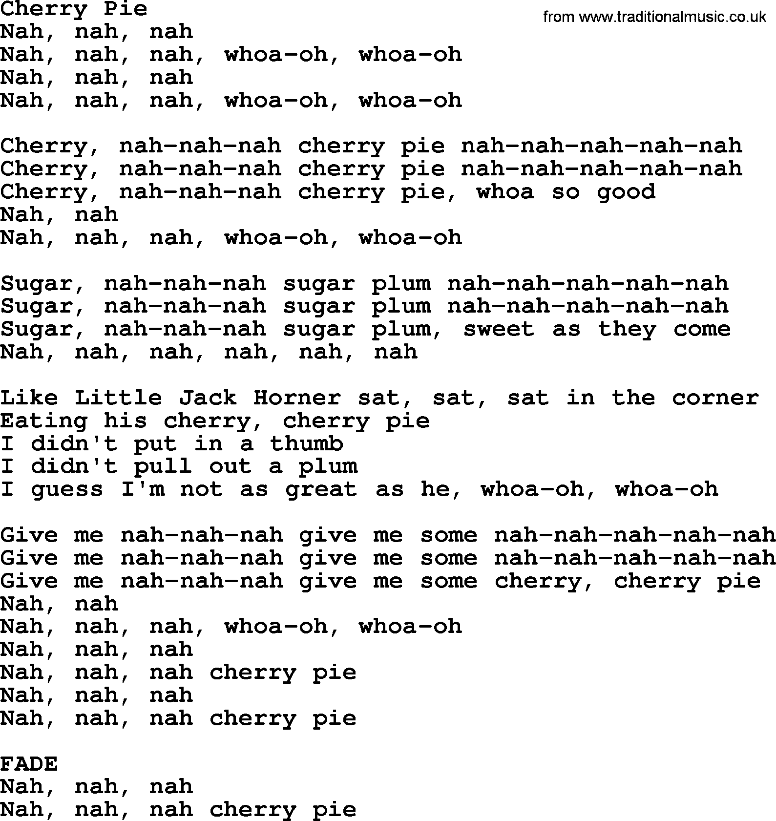 The Byrds song Cherry Pie, lyrics