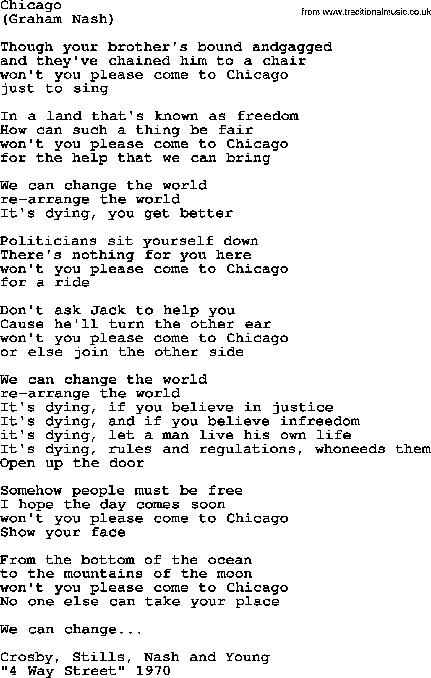 The Byrds song Chicago, lyrics