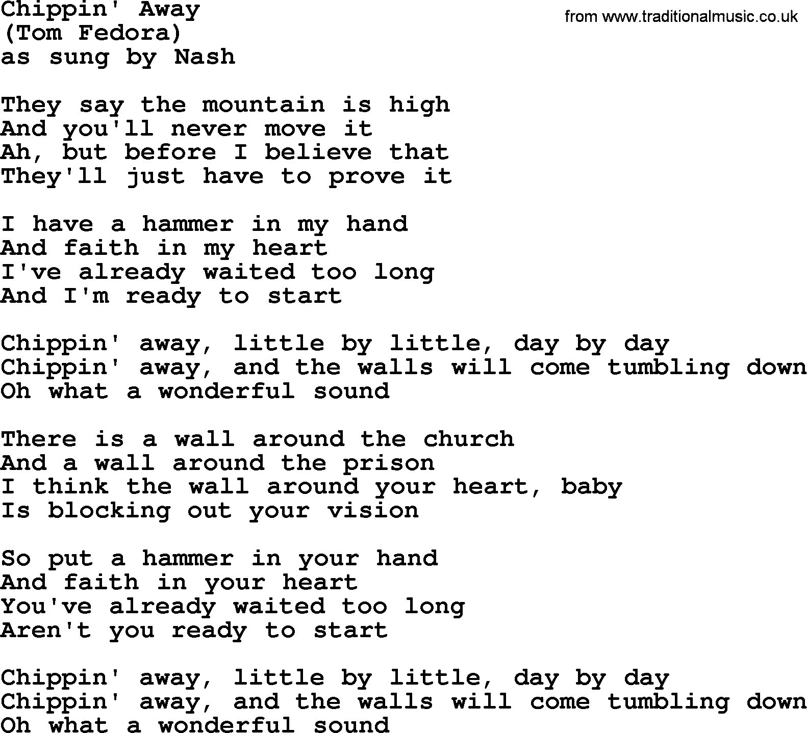 The Byrds song Chippin' Away, lyrics