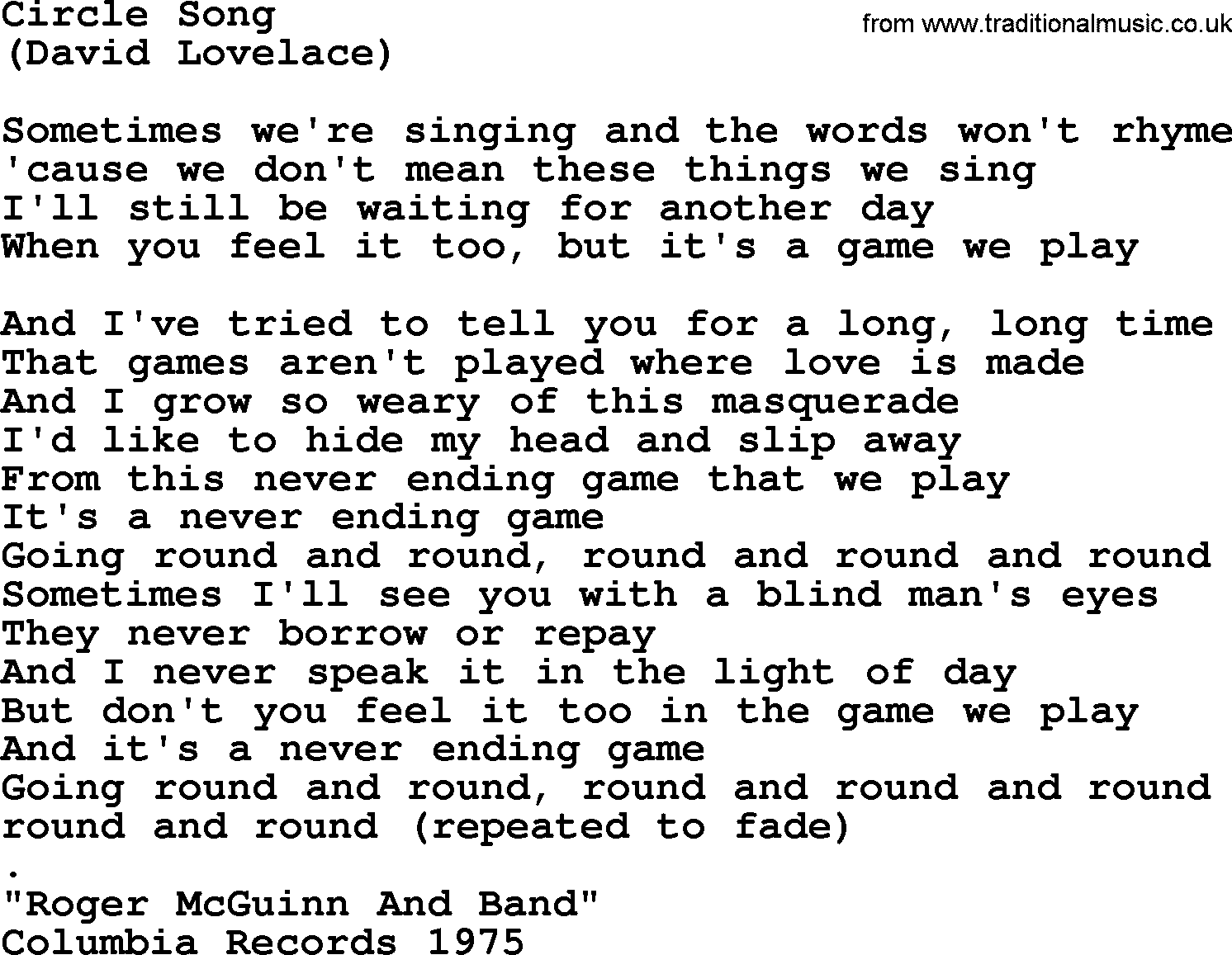 The Byrds song Circle Song, lyrics