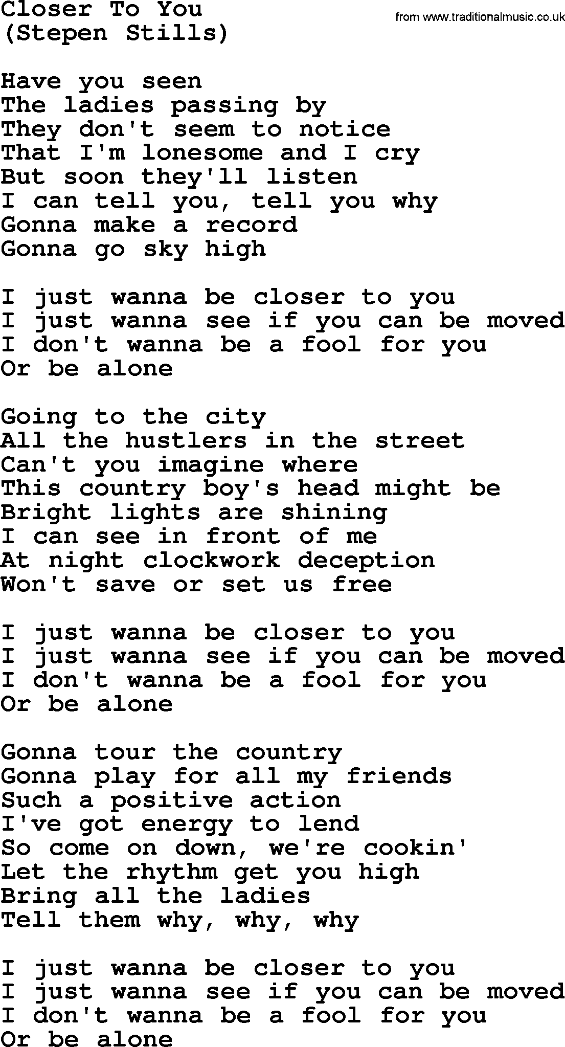 The Byrds song Closer To You, lyrics