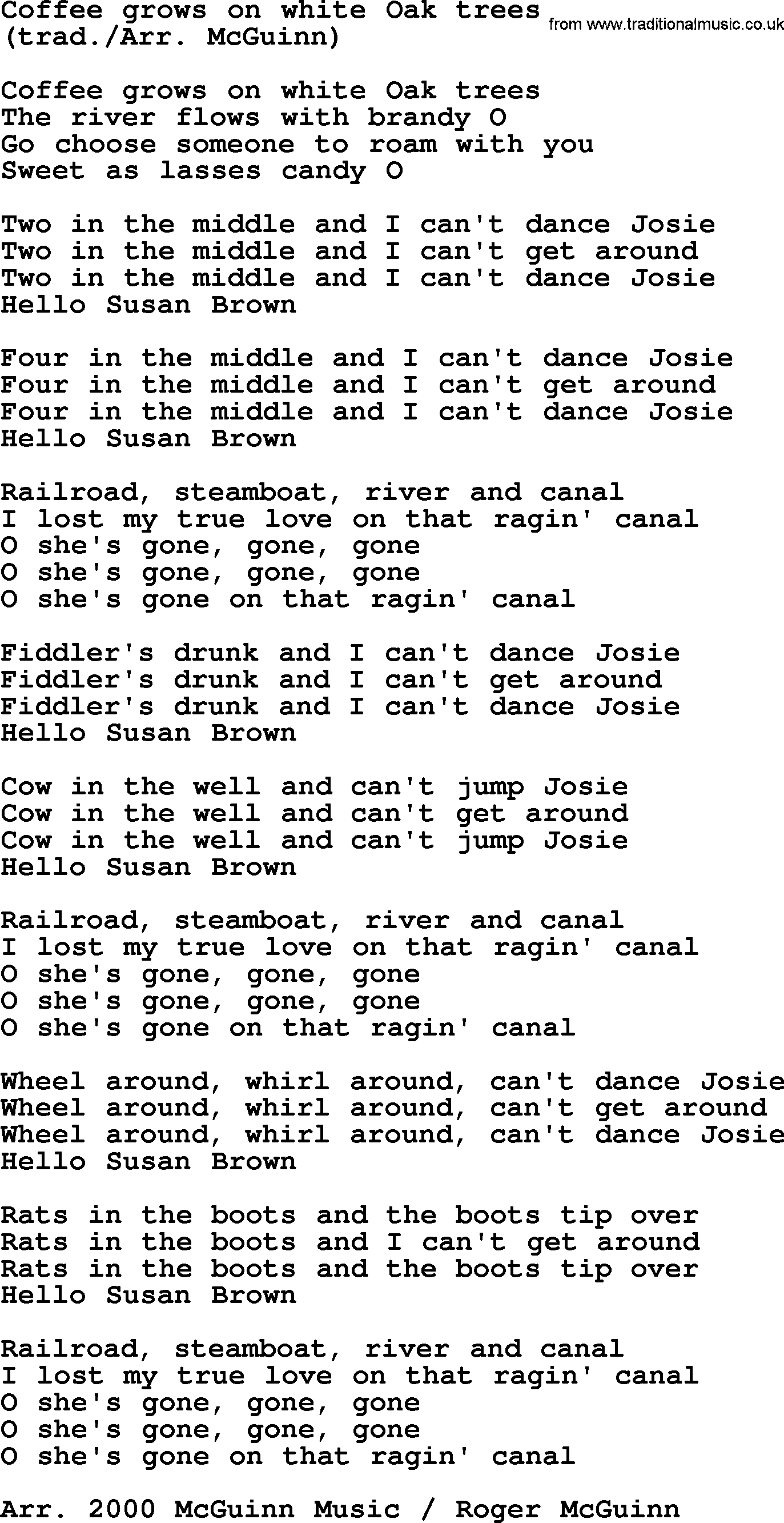 The Byrds song Coffee Grows On White Oak Trees, lyrics