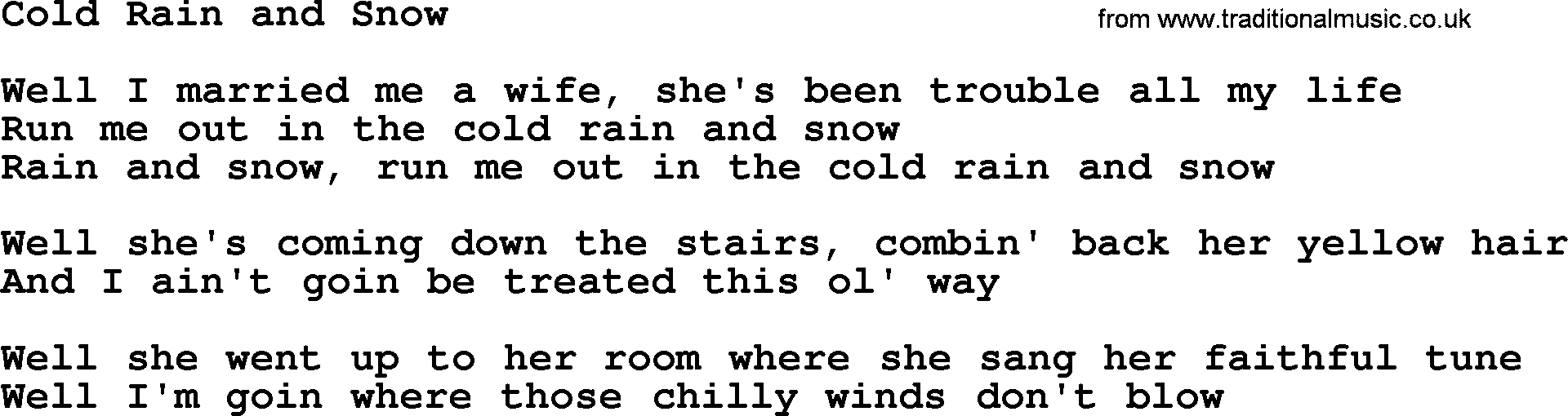 The Byrds song Cold Rain And Snow, lyrics