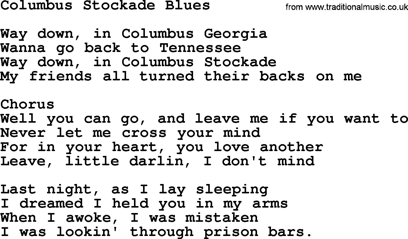The Byrds song Columbus Stockade Blues, lyrics