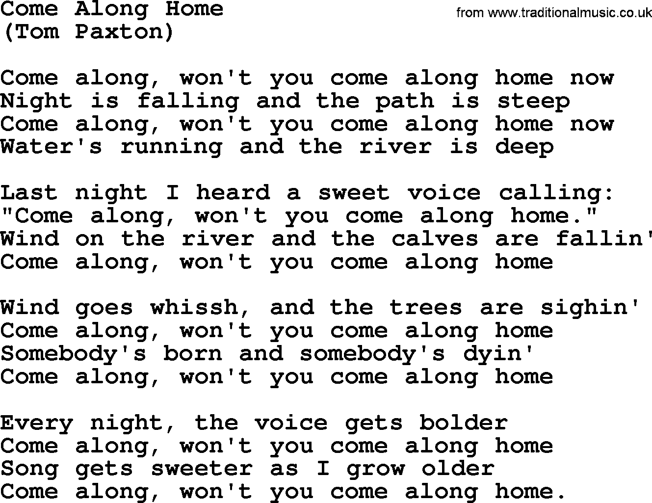 The Byrds song Come Along Home, lyrics