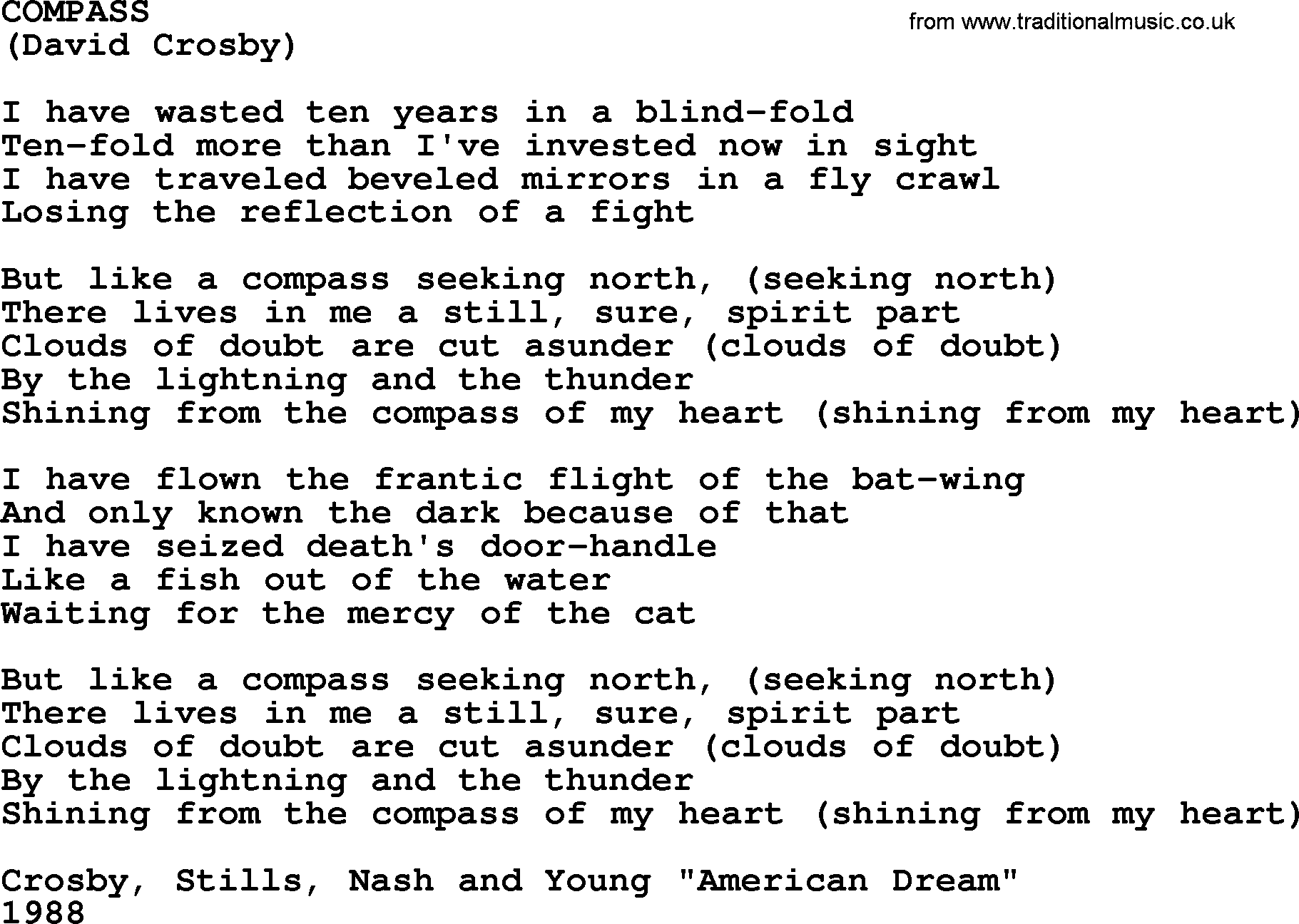 The Byrds song Compass, lyrics