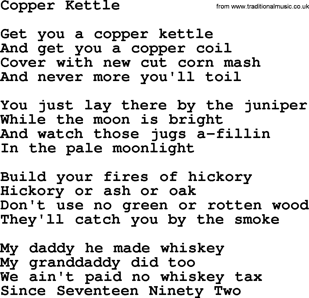 The Byrds song Copper Kettle, lyrics