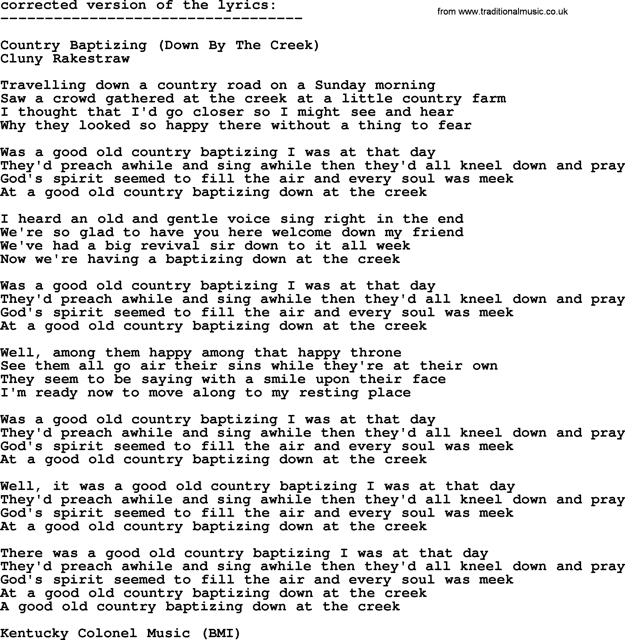 The Byrds song Corrected Version Of The Lyrics, lyrics