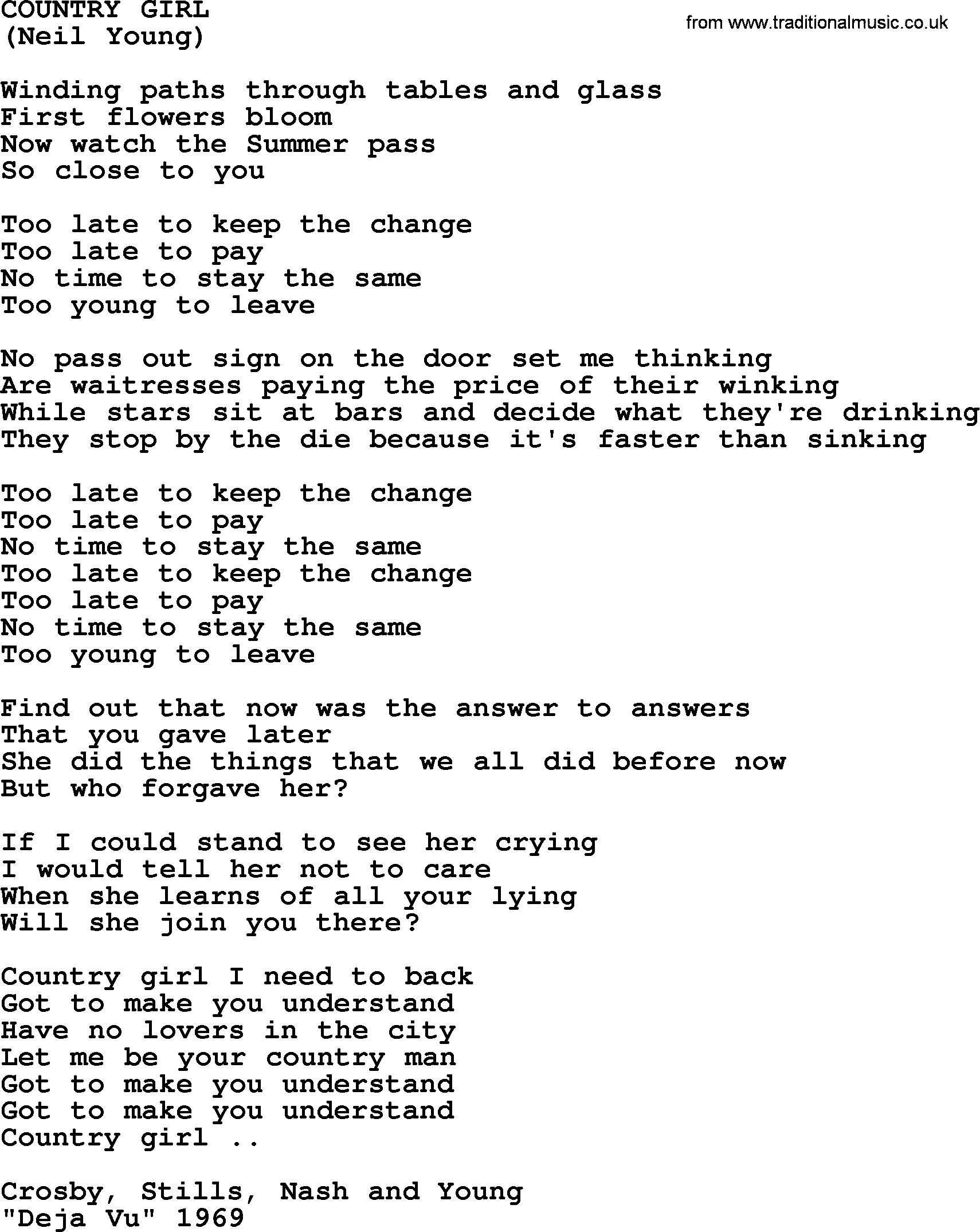 The Byrds song Country Girl, lyrics