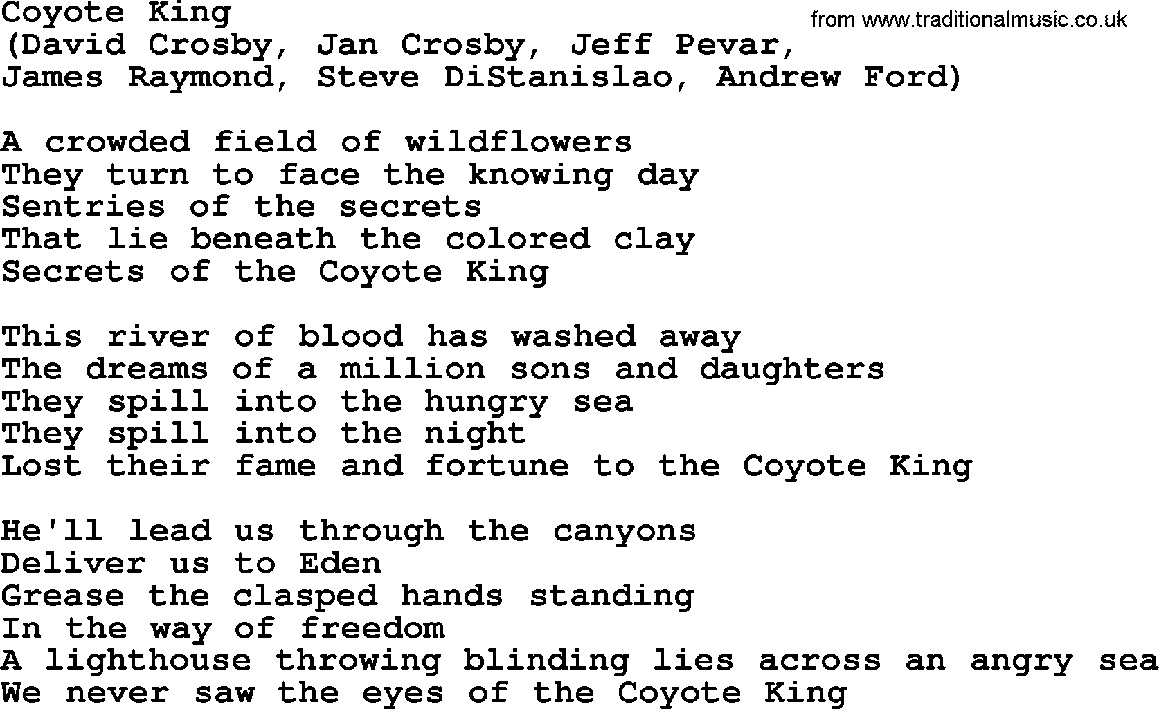 The Byrds song Coyote King, lyrics